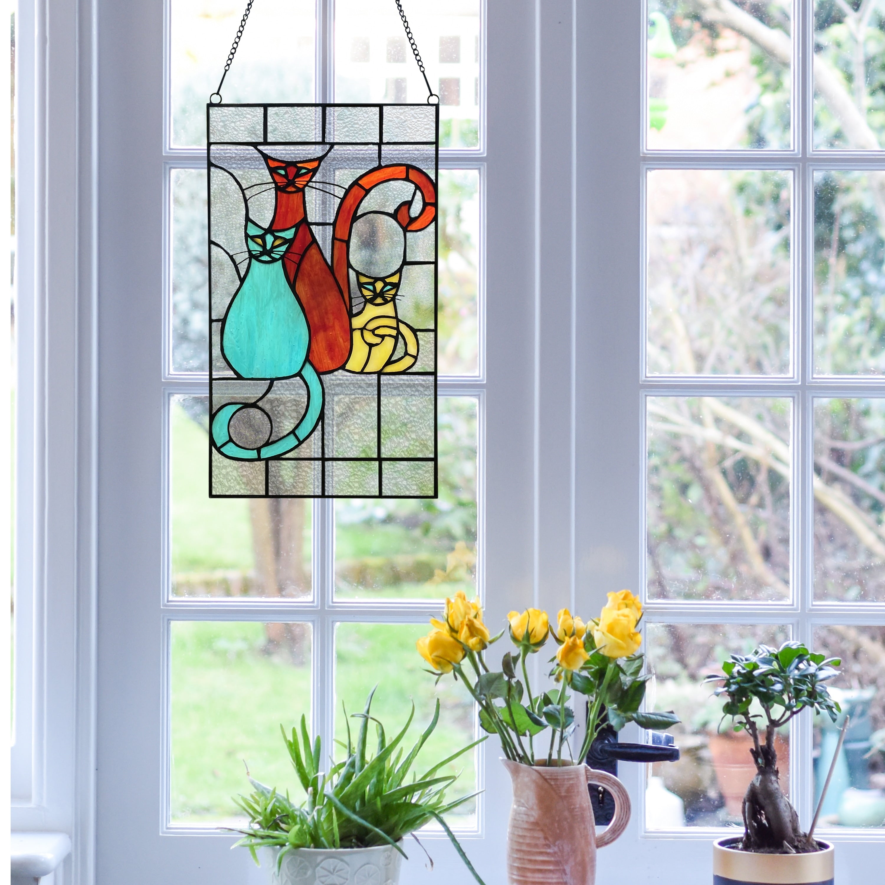 River of Goods River of Goods 14-Inch Coy Cats Trio Stained Glass Window Panel - 8 x 0.25 x 14