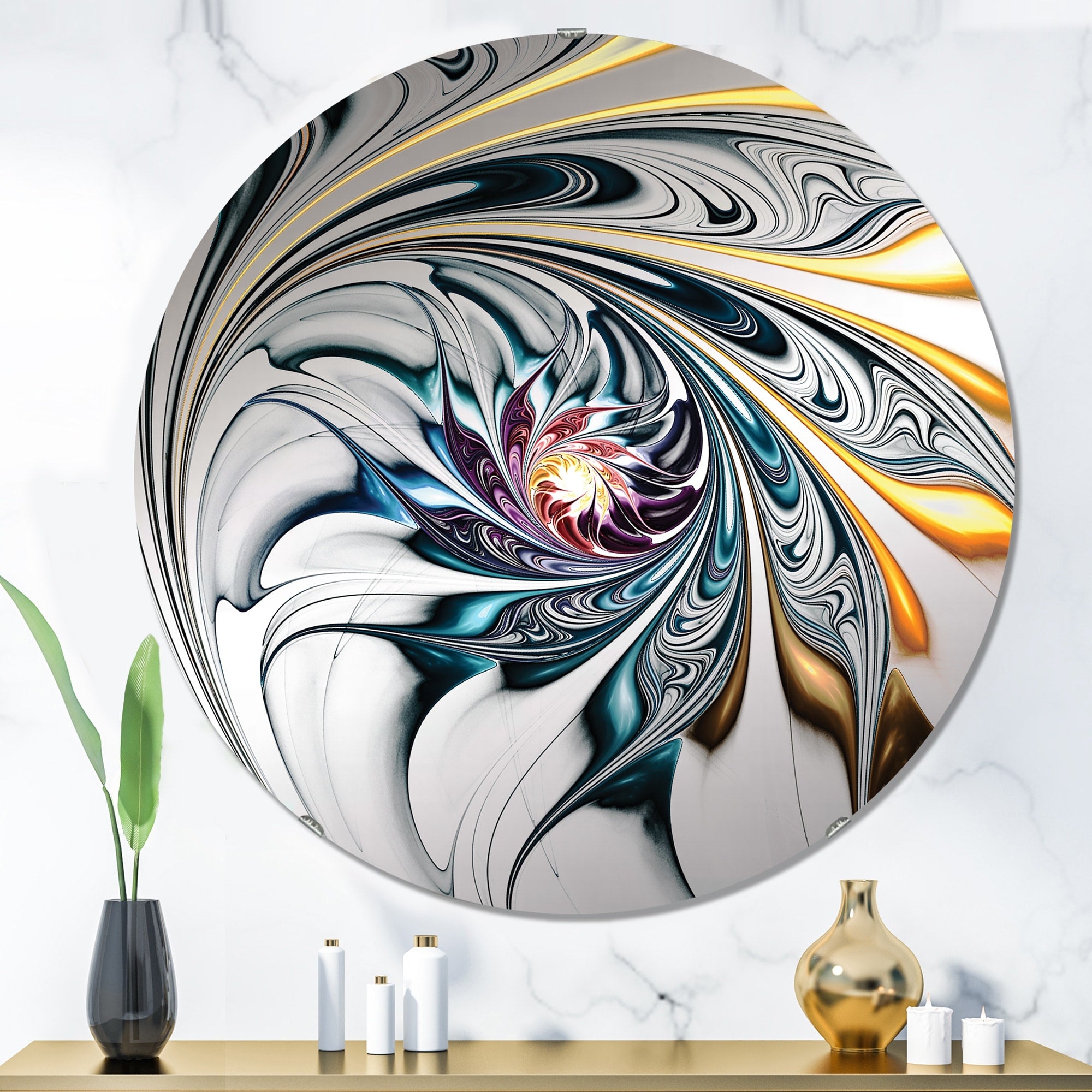 Designart Modern Stained Glass Floral Art Printed Wall Mirror