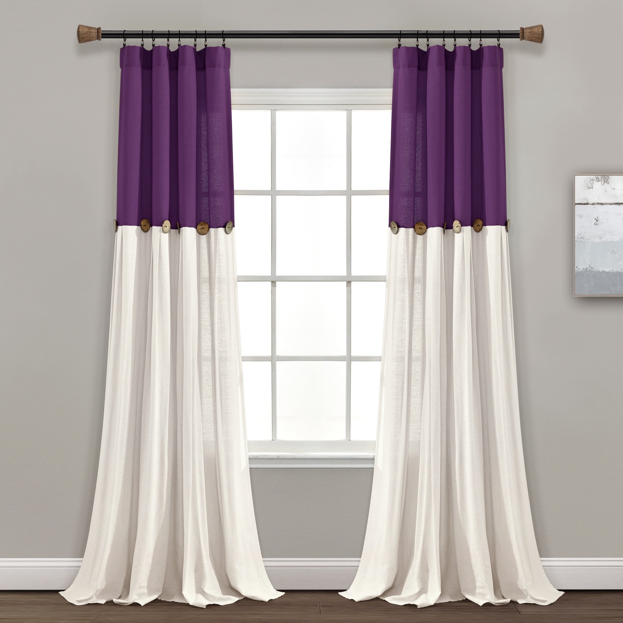 Lush Decor Linen Button Single Panel Window Curtain