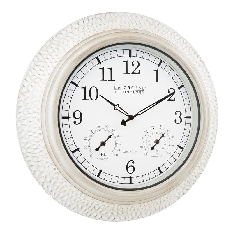 La Crosse 433-29917-INT 21 Outdoor Atomic White-Wash Metal Wall Clock