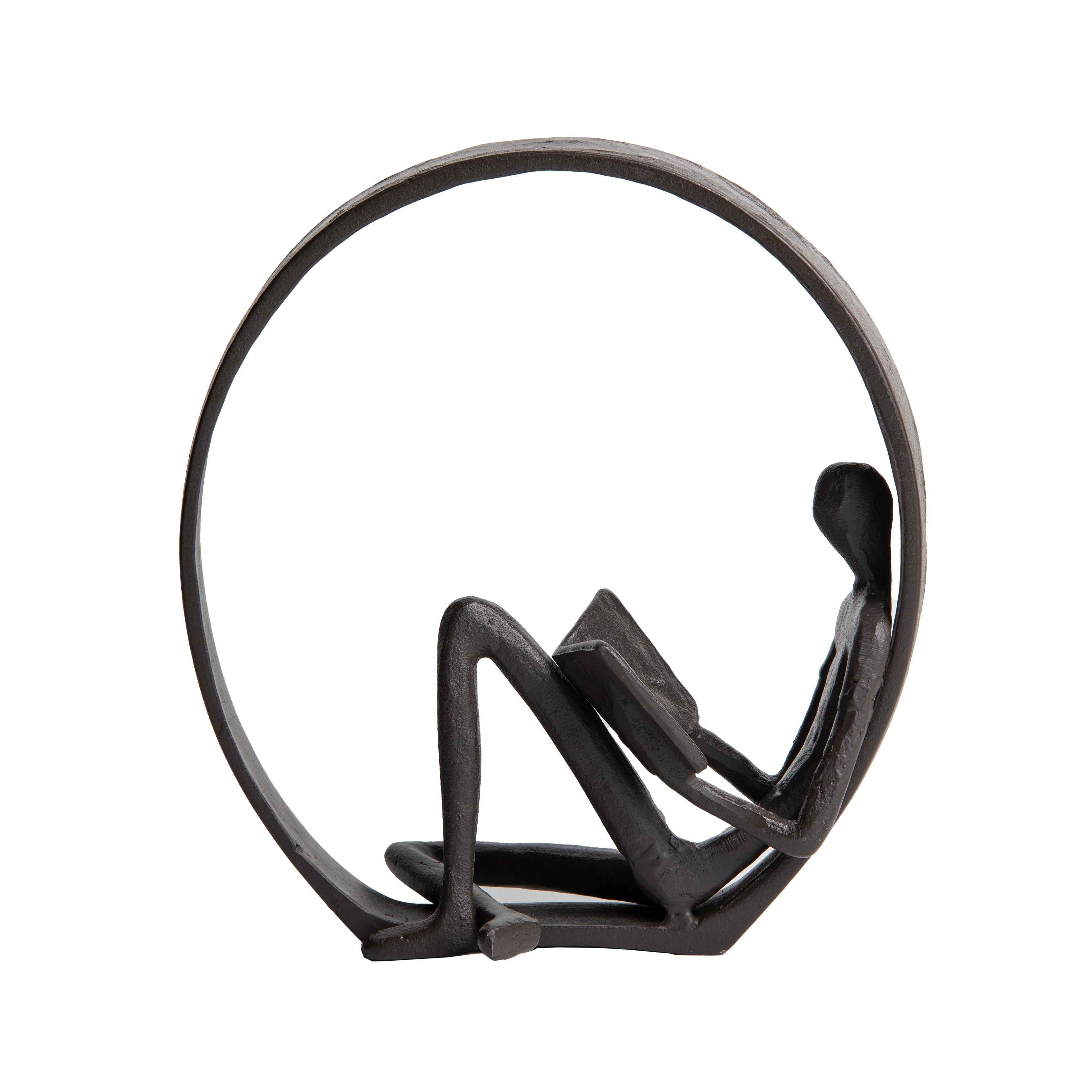 Danya B. Contemporary Encircled Reader Cast Iron Sculpture Statue - Male, Female, or Dual Bookend Options