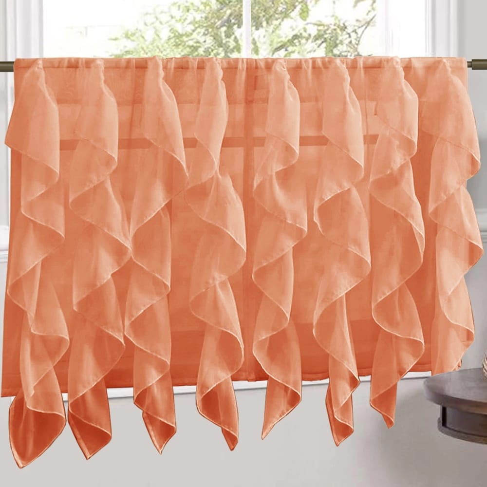 Sweet Home Collection Spice Vertical Ruffled Waterfall Valance and Curtain Tiers