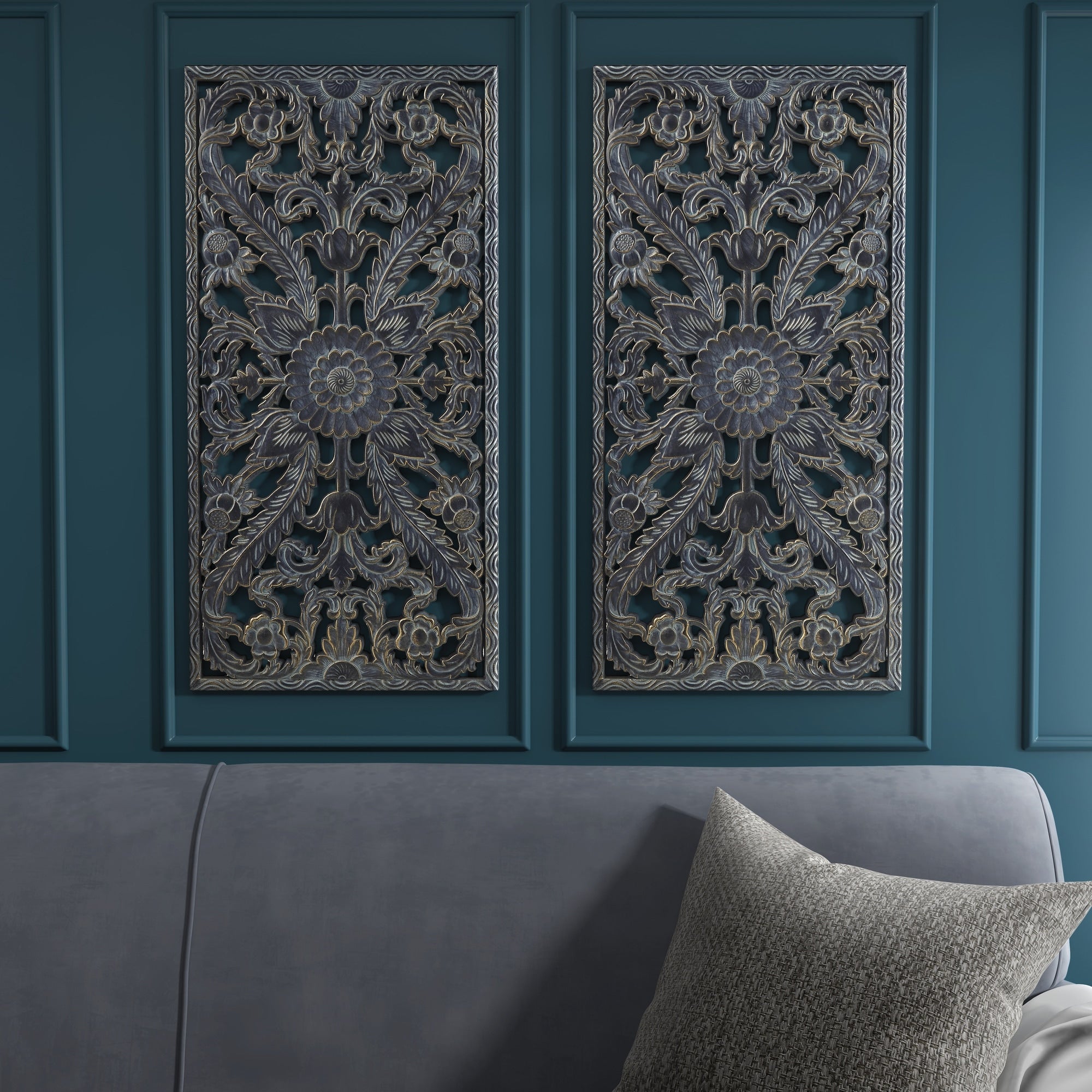 Madison Park Botanical Distressed Carved Wood Wall Décor (Set of 2)