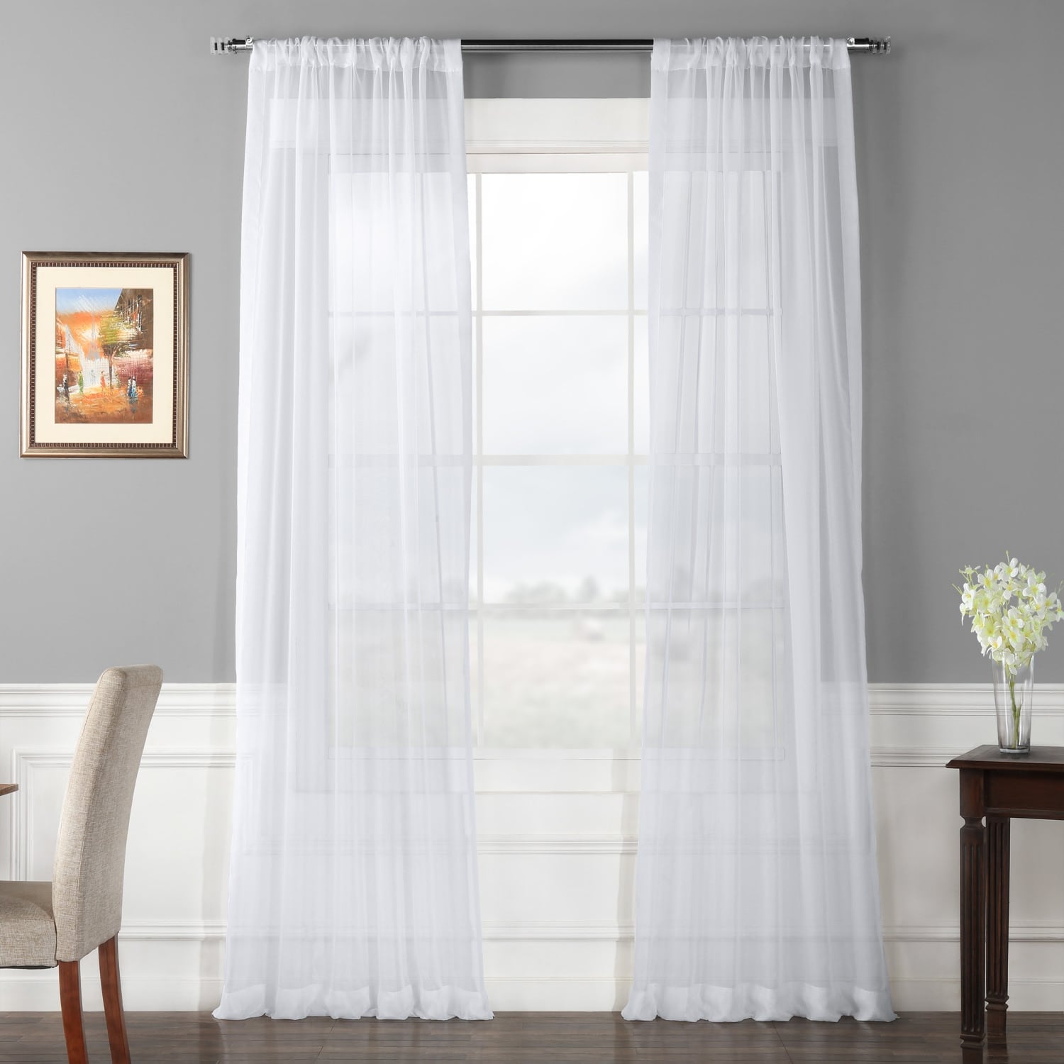 Exclusive Fabrics White Poly Voile Sheer Curtain Panel Pair (2 Panels)