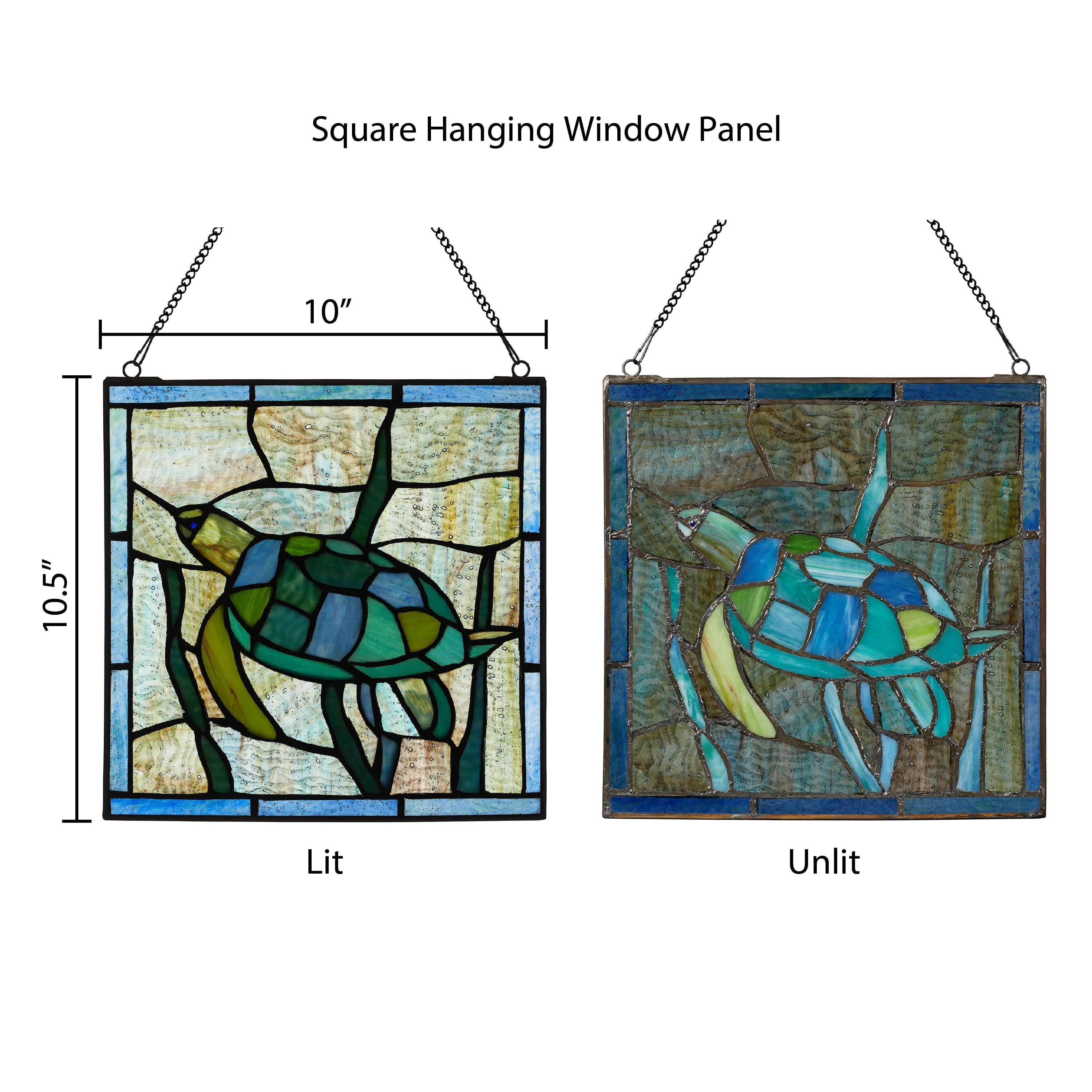 River of Goods Serene Sea Turtle River of Goods Blue, Green and Teal Stained Glass Window Panel - 10 x 0.25 x 10.5