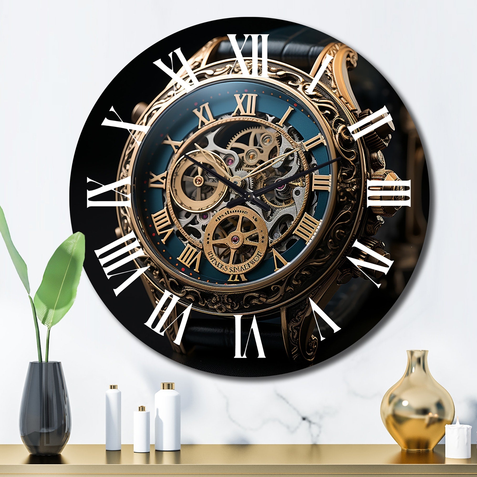 Designart Luxury Watch Diamond Dusk V Fashion Oversized Wall Clock