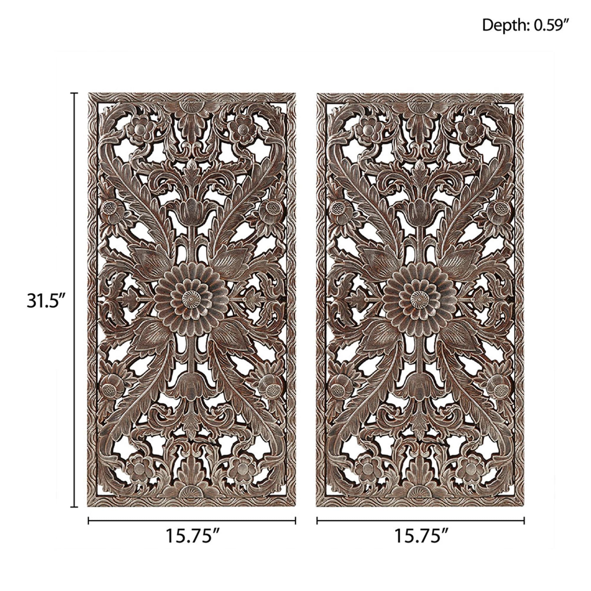 Madison Park Botanical Distressed Carved Wood Wall Décor (Set of 2)