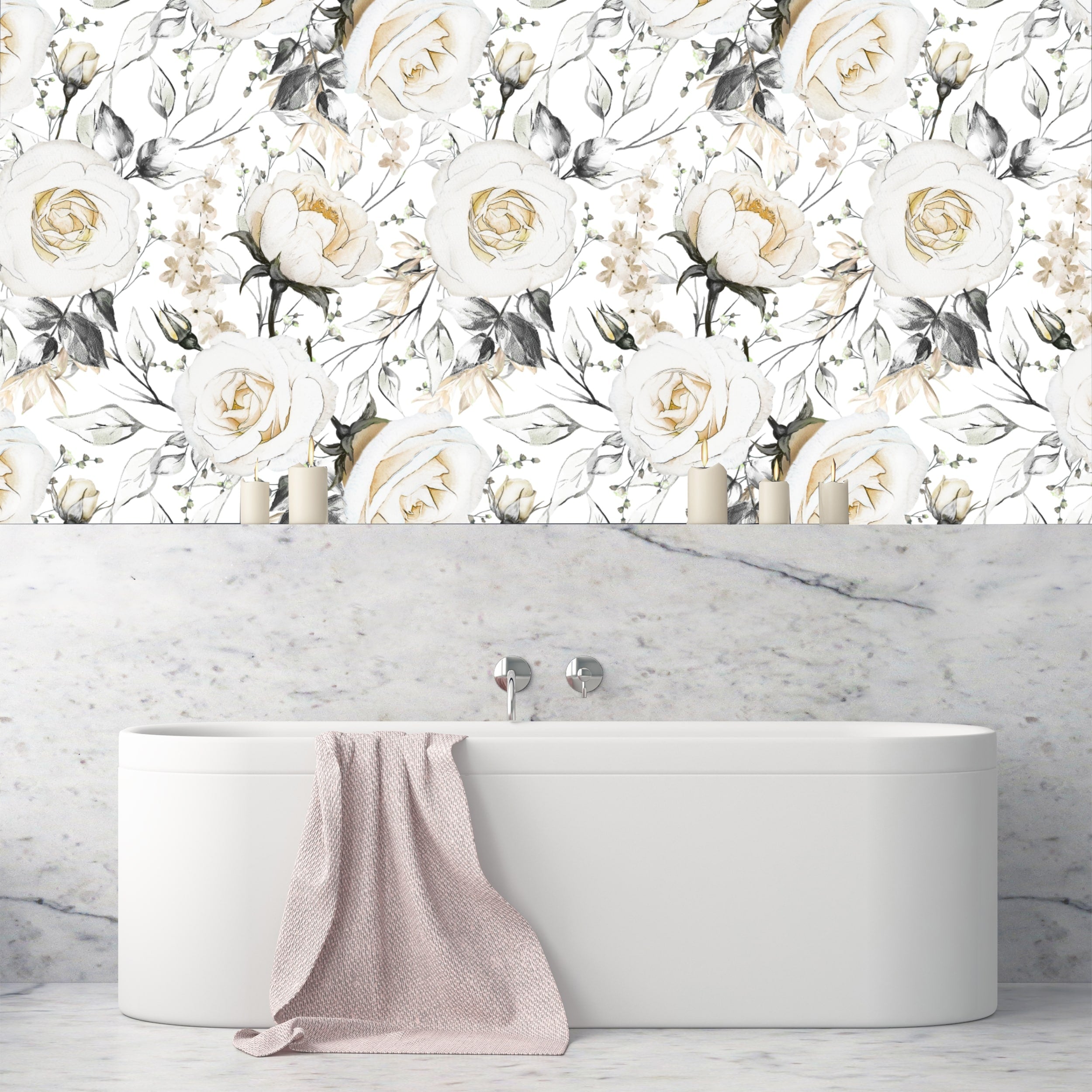 Oil Painted Roses Peel and Stick Vinyl Wallpaper - 24'' inch x 10'ft