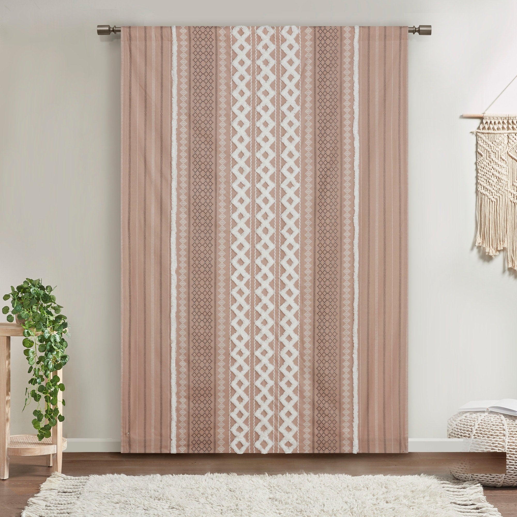 INK+IVY Imani Cotton Printed Curtain Panel with Chenille Stripe and Lining