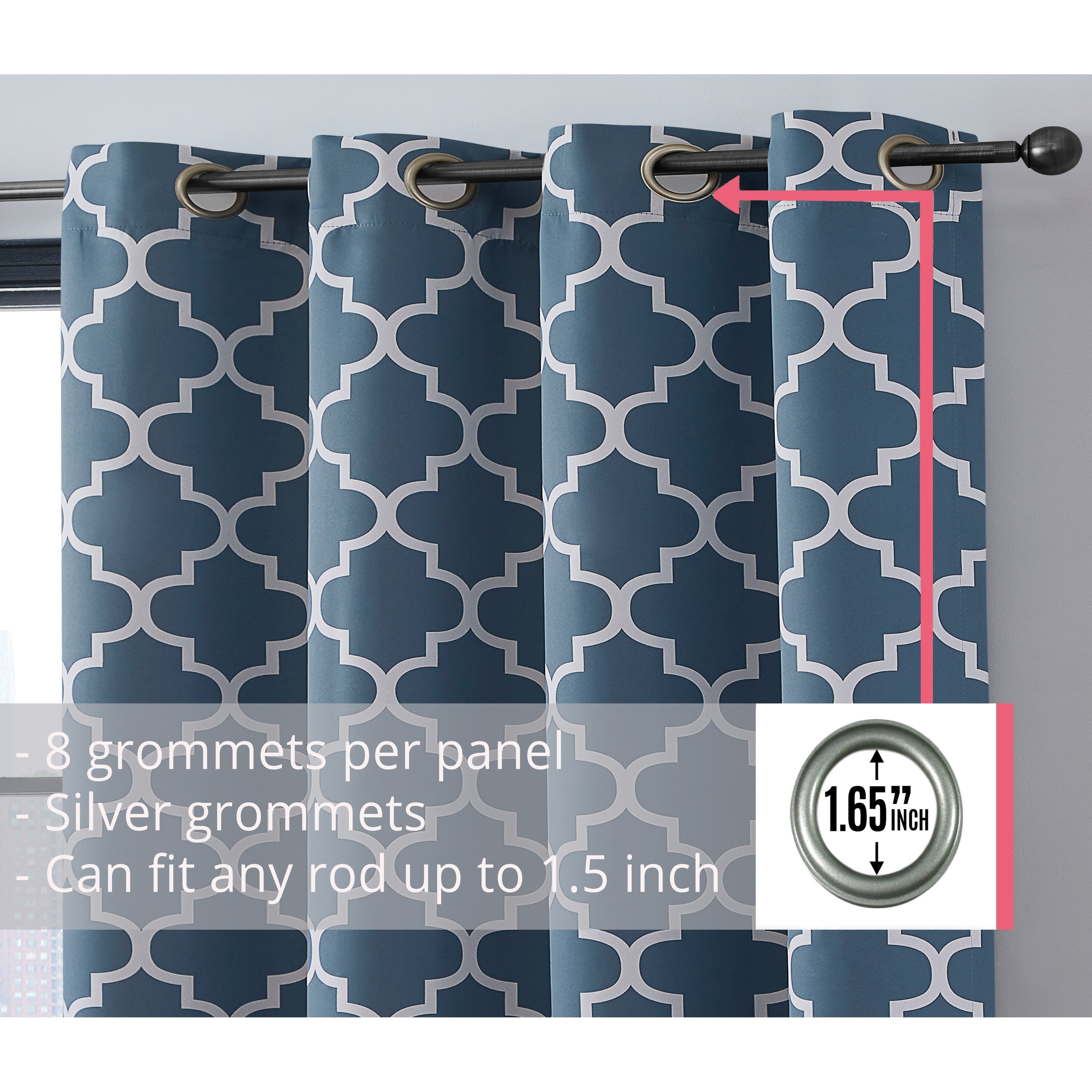 HLC.me Lattice Geometric Blackout Thermal Privacy Room Darkening Grommet Window Drapes Curtain Panels - Set of 2