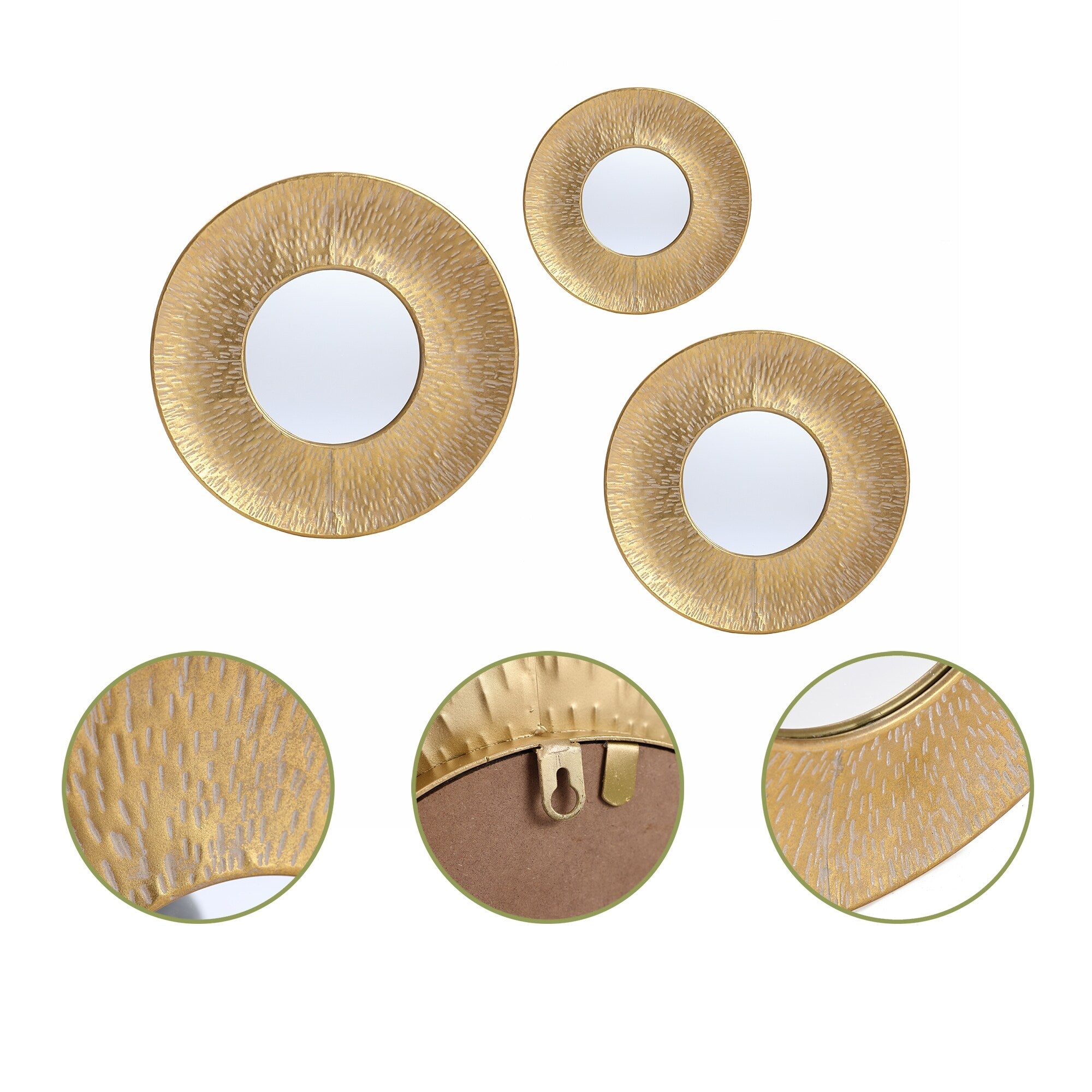 3-Piece Gold Metal Round Wall Mirror Set - 22.25 Diameter x 2.36 D