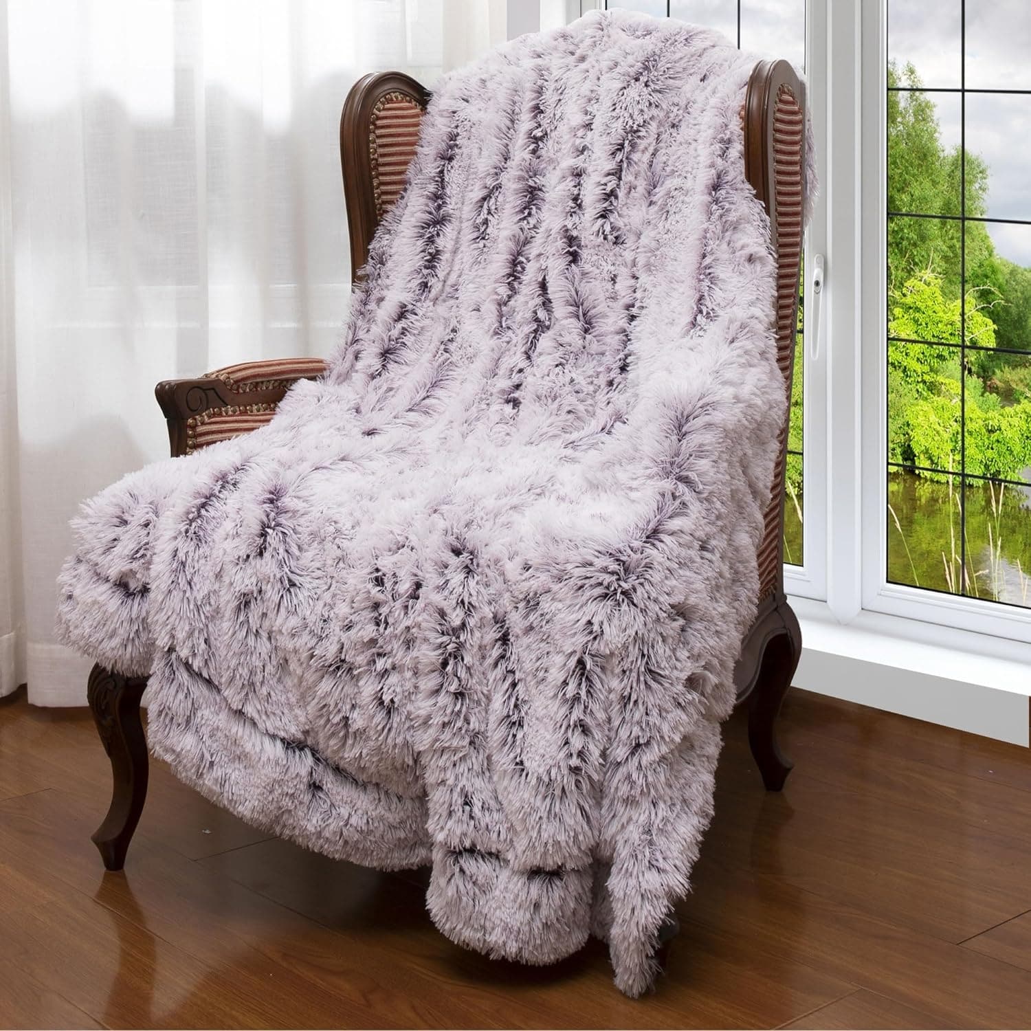 Cheer Collection Reversible Faux Fur Accent Throw Blanket