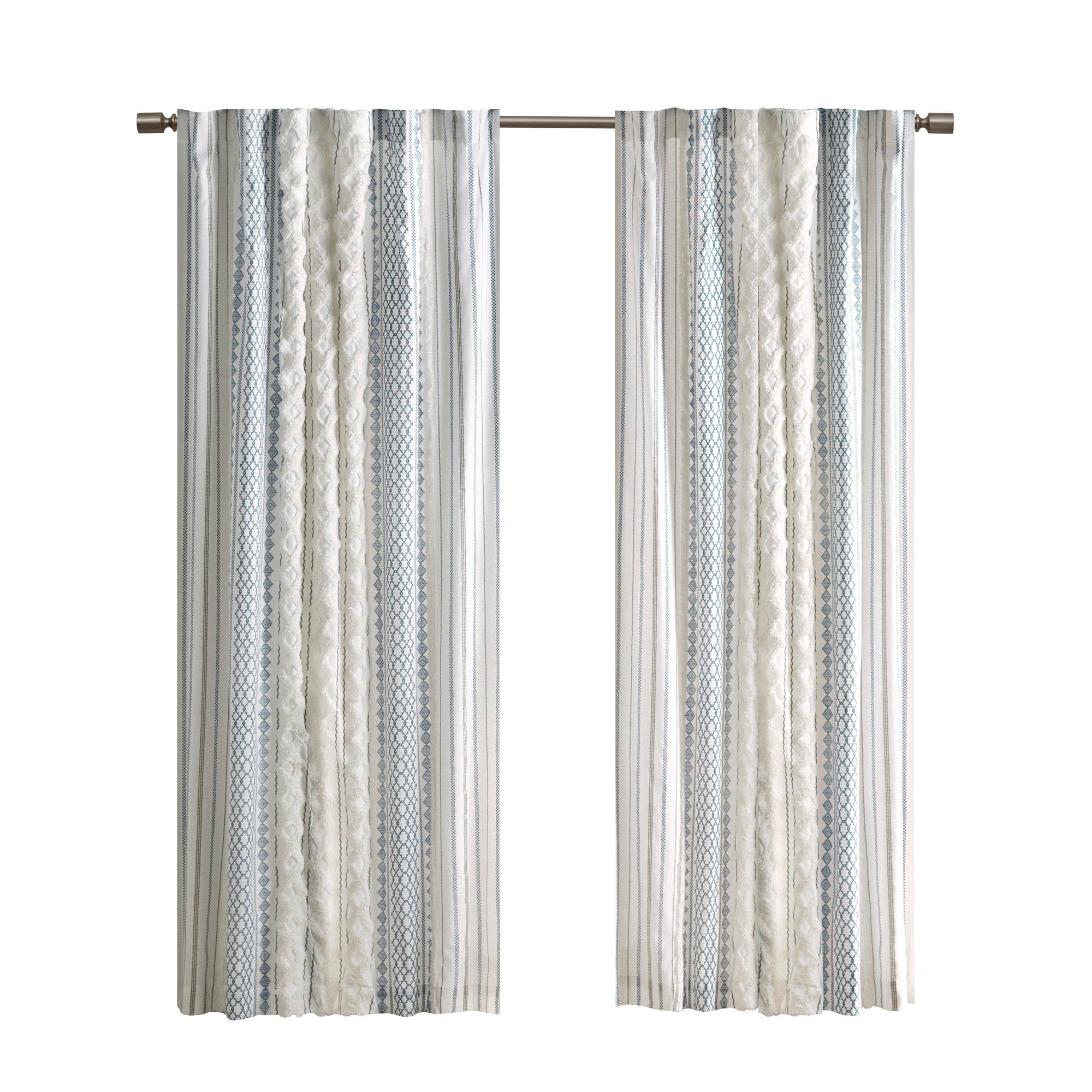 INK+IVY Imani Cotton Printed Curtain Panel with Chenille Stripe and Lining