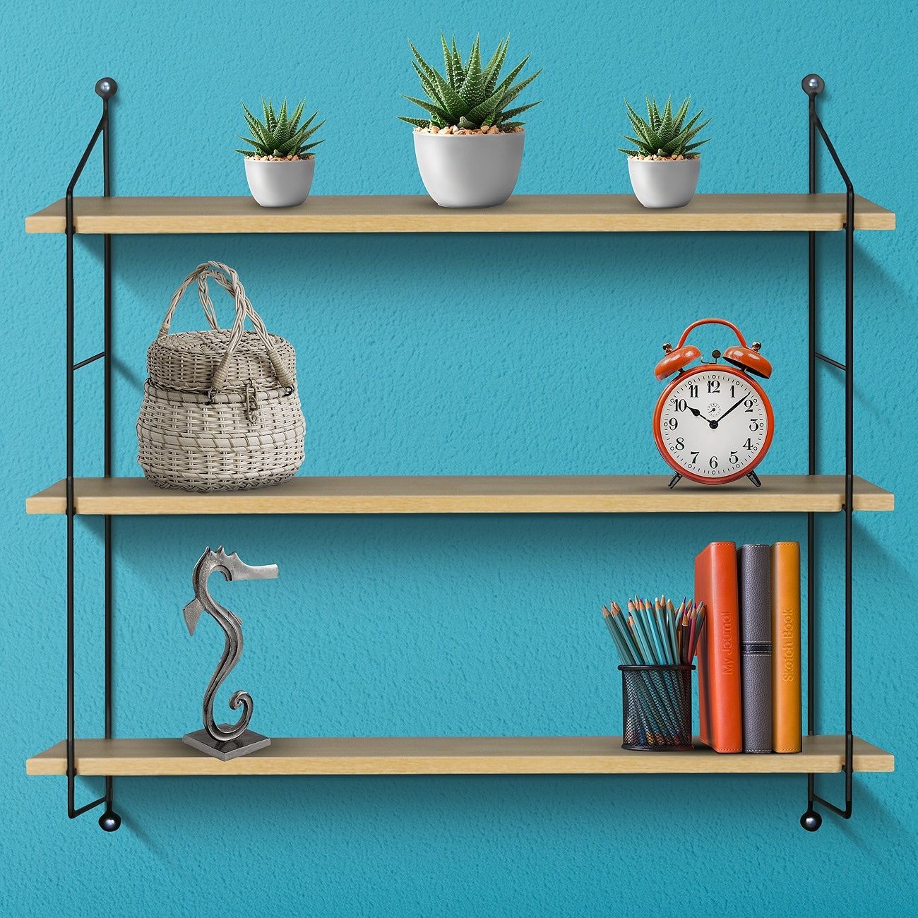 Sorbus Rustic Floating Shelf with Metal Brackets