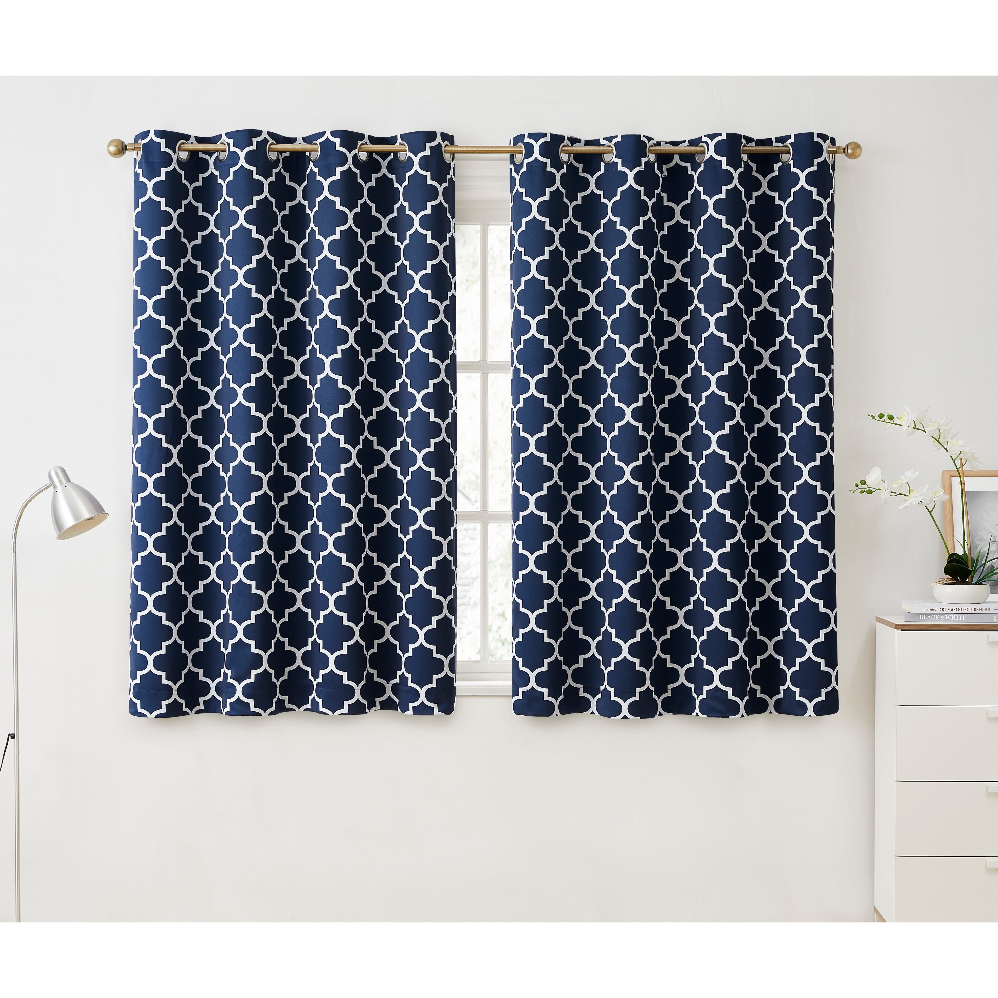 HLC.me Lattice Geometric Blackout Thermal Privacy Room Darkening Grommet Window Drapes Curtain Panels - Set of 2