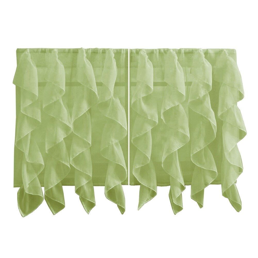 Sweet Home Collection Sage Vertical Ruffled Waterfall Valance and Curtain Tiers