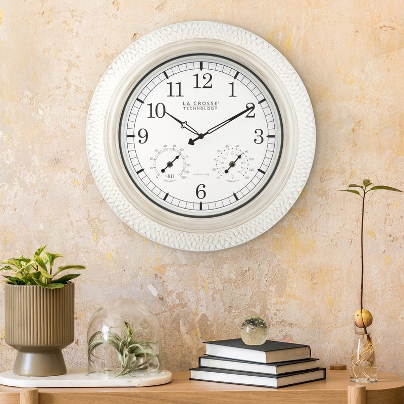 La Crosse 433-29917-INT 21 Outdoor Atomic White-Wash Metal Wall Clock