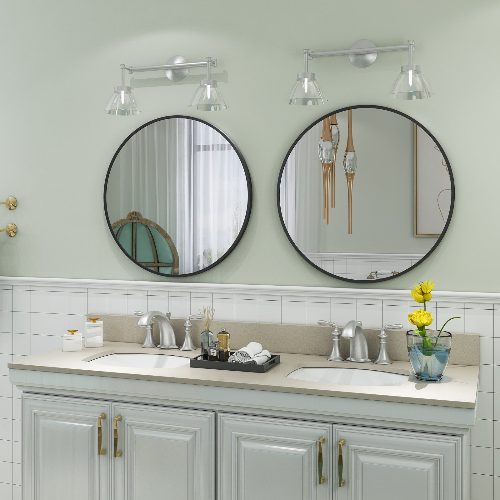 Full Size Round Bathroom Vanity Wall Mirror with Metal Frame