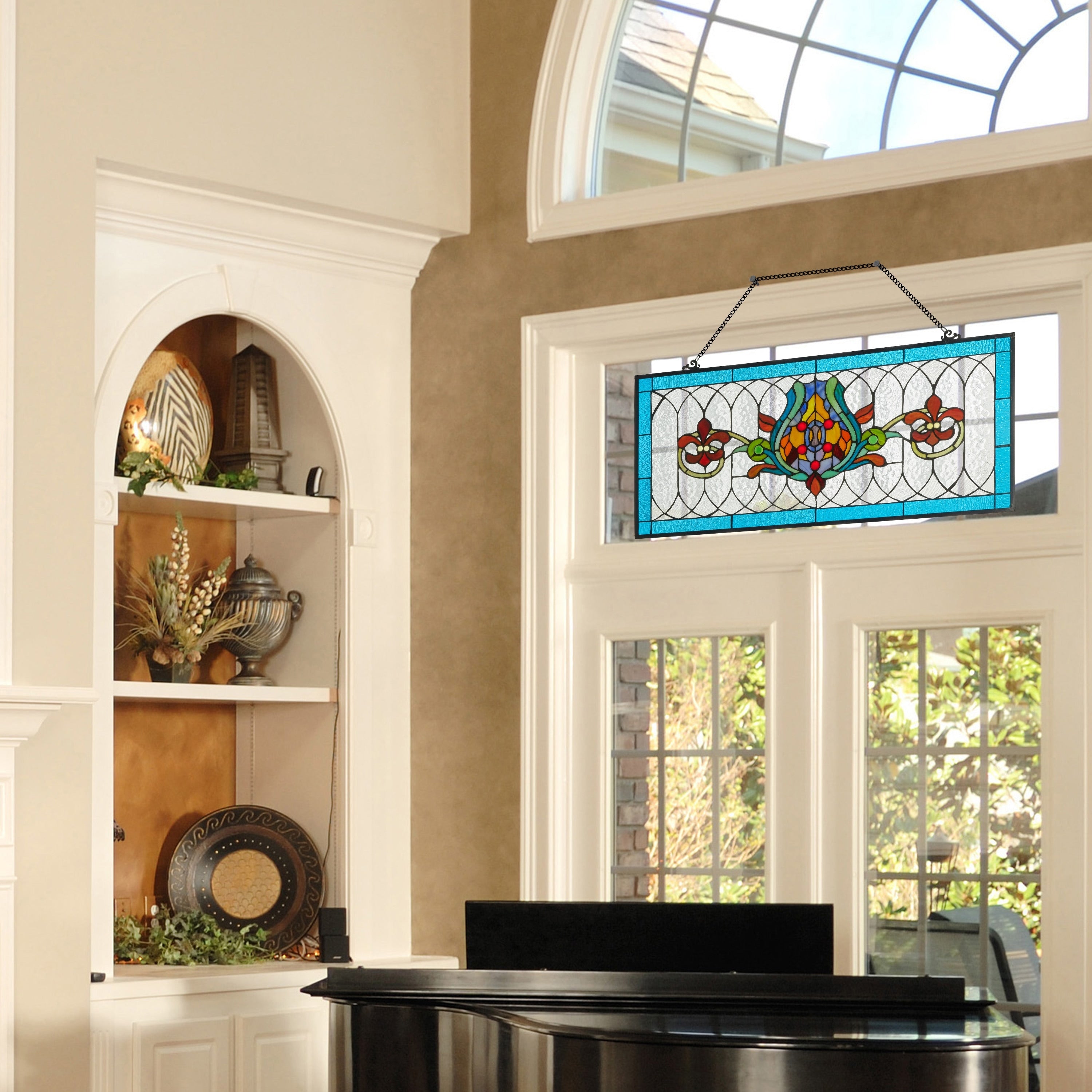 River of Goods Fleur De Lis Stained Glass Pub Window Panel - 30L x 0.25W x 14H