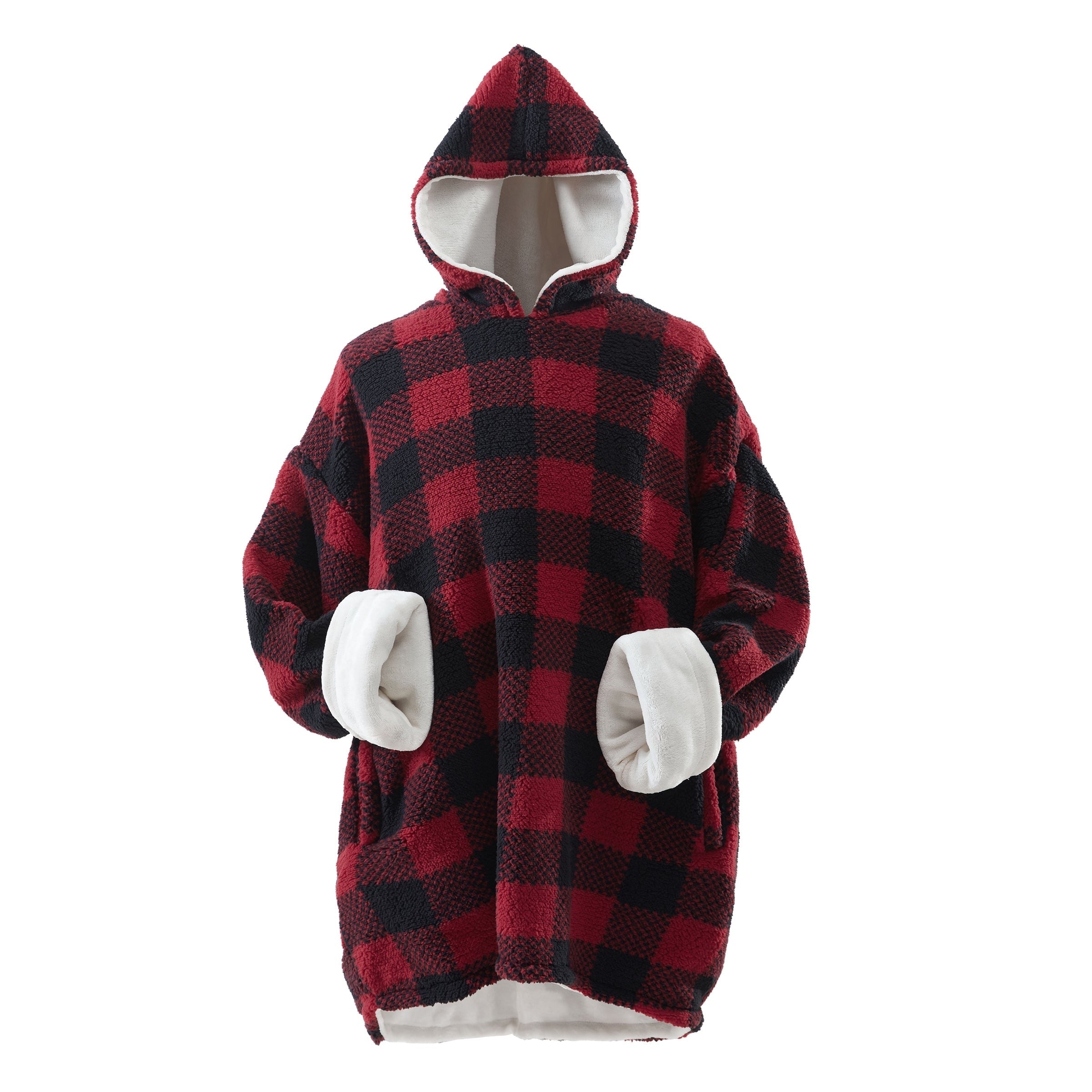 Oversized Super Soft Sherpa and Flannel Wearable Throw Blanket Hoodie