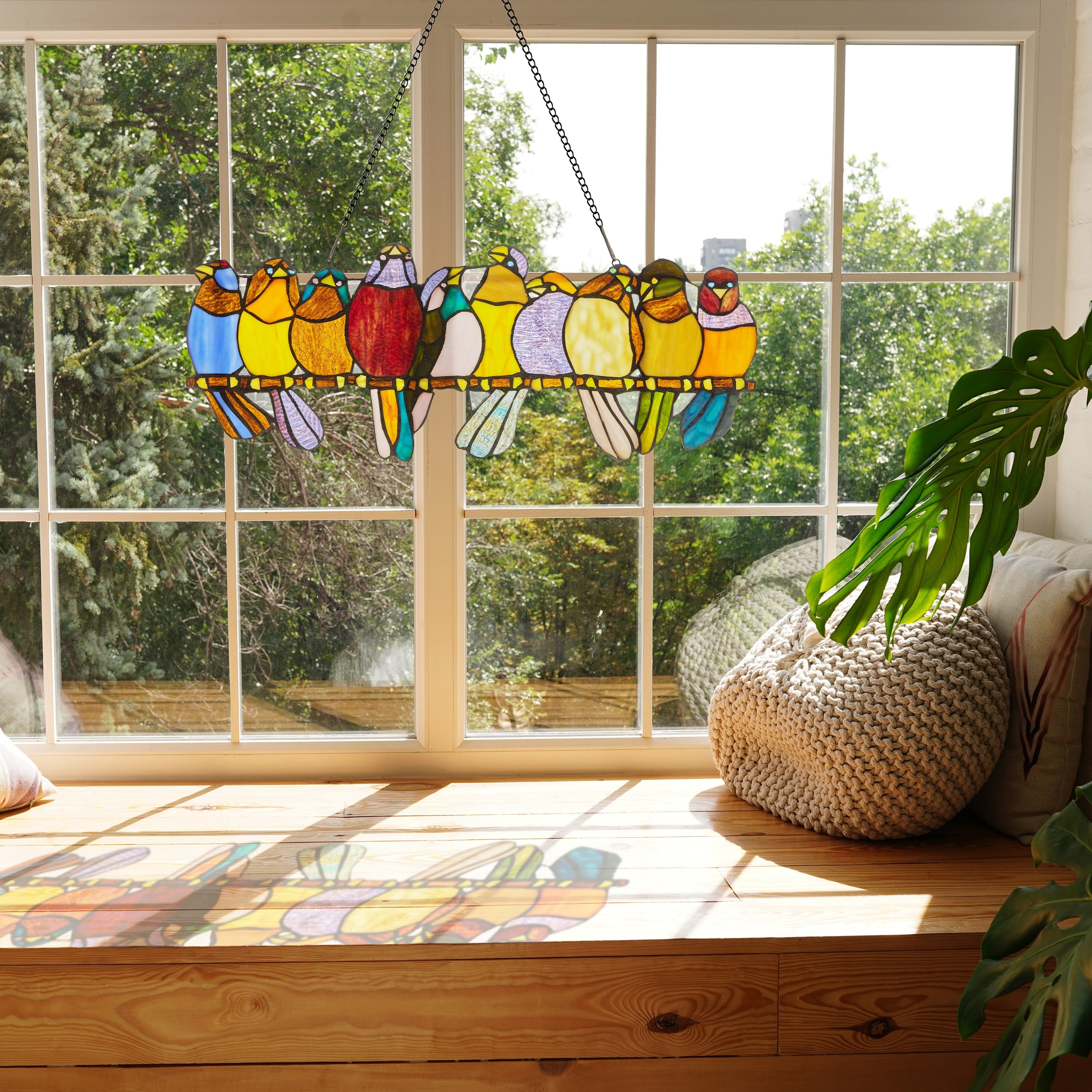 River of Goods Stained Glass 'Birds on Wire' 9.25-in. Window Panel - 24.25L x 0.25W x 9.5H