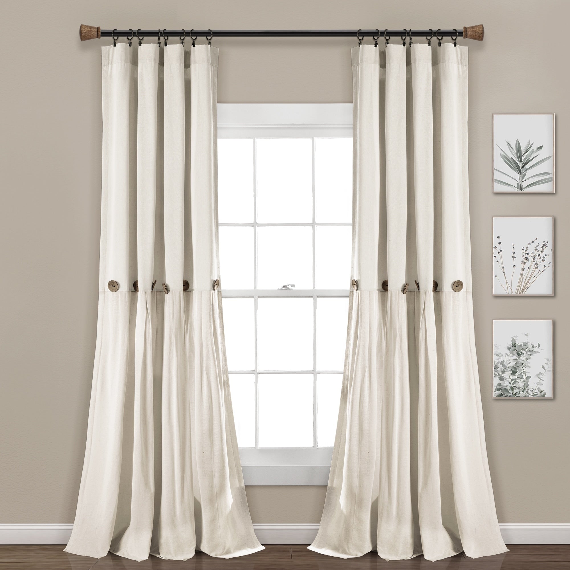 Lush Decor Linen Button Single Panel Window Curtain