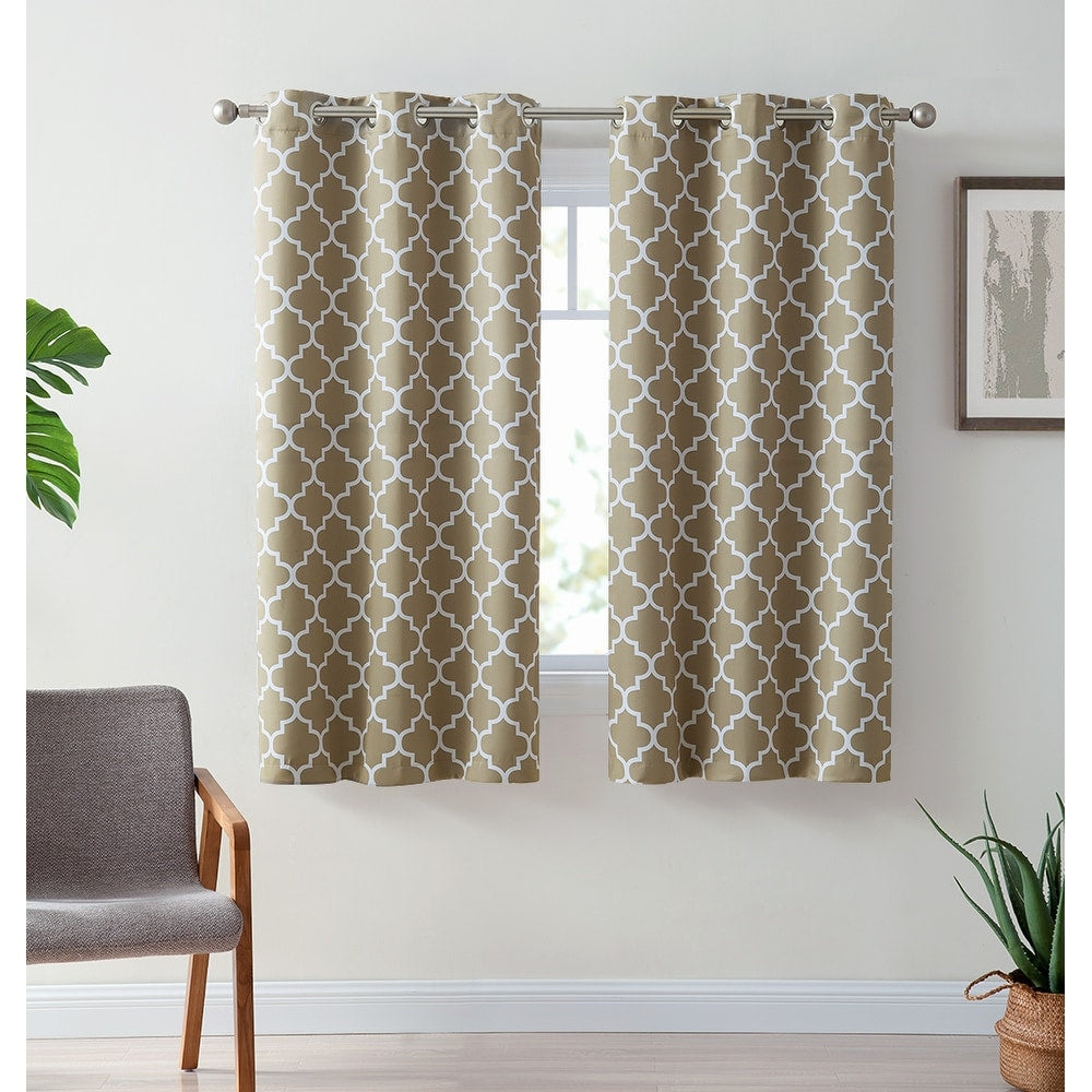 HLC.me Lattice Geometric Blackout Thermal Privacy Room Darkening Grommet Window Drapes Curtain Panels - Set of 2