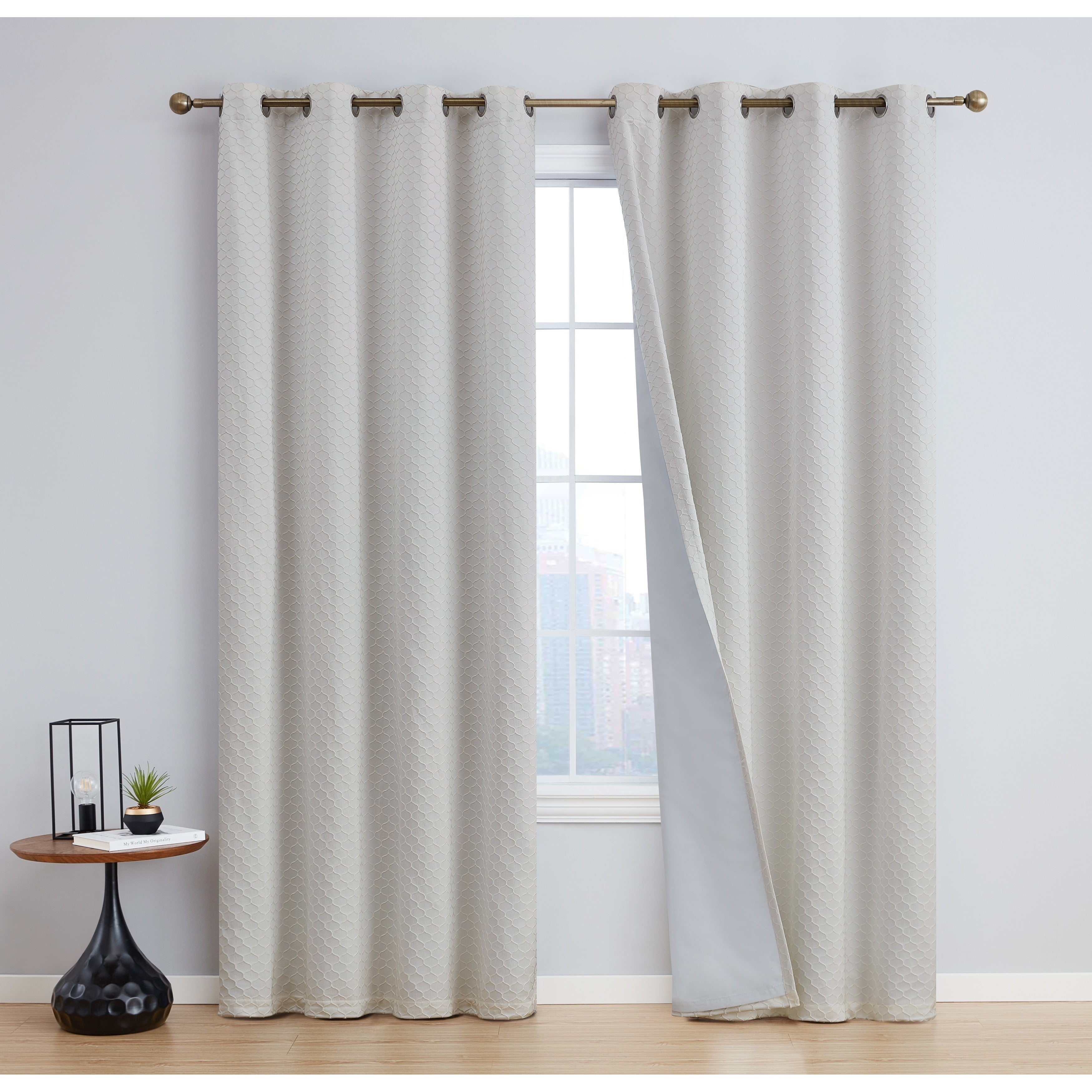 HLC.me Sienna Pattern 100% Complete Blackout Thermal Insulated Double Layer Window Curtain Grommet Panels, Set of 2