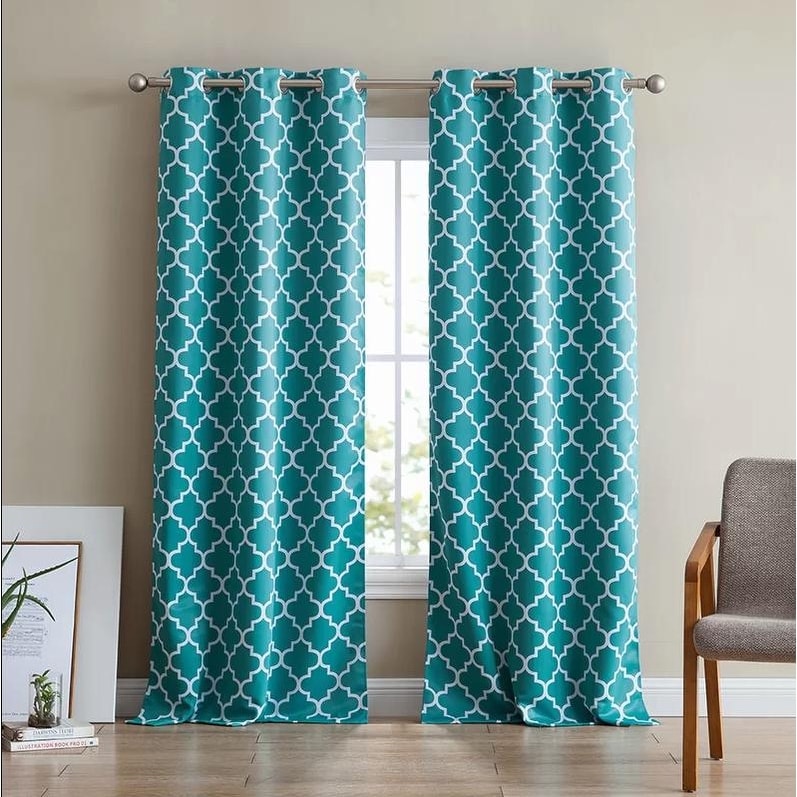 HLC.me Lattice Geometric Blackout Thermal Privacy Room Darkening Grommet Window Drapes Curtain Panels - Set of 2