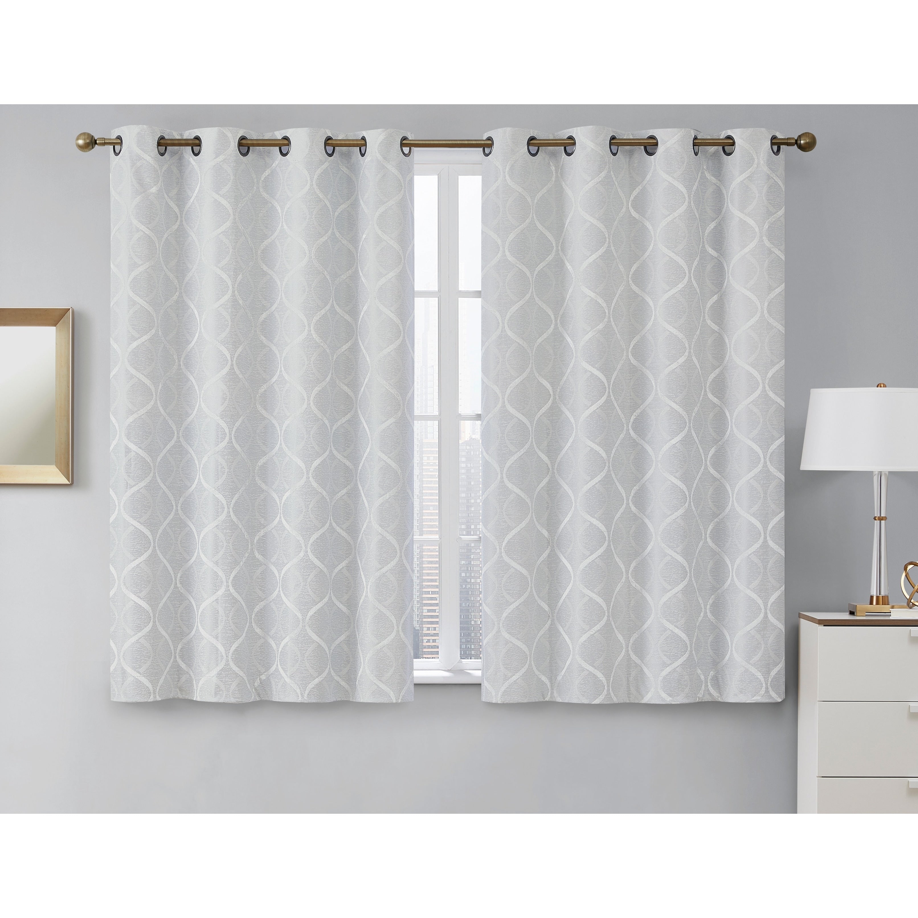 HLC.me Lattice Flocked 100% Complete Blackout Thermal Insulated Window Curtain Grommet Panels - Set of 2