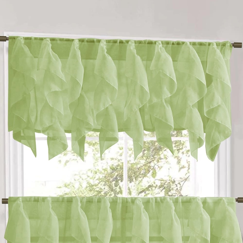 Sweet Home Collection Sage Vertical Ruffled Waterfall Valance and Curtain Tiers