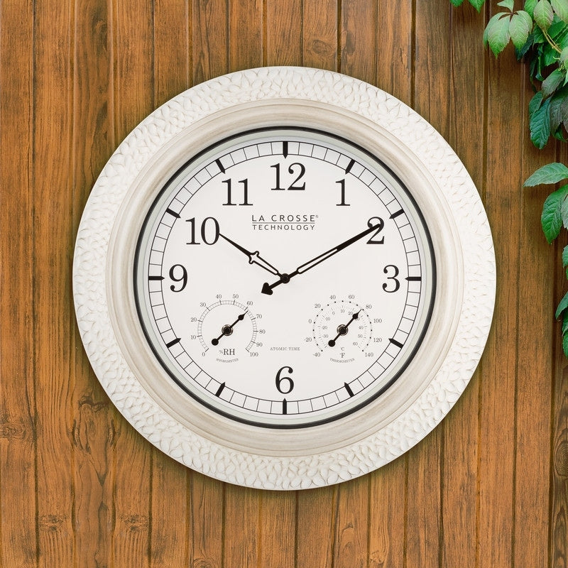 La Crosse 433-29917-INT 21 Outdoor Atomic White-Wash Metal Wall Clock