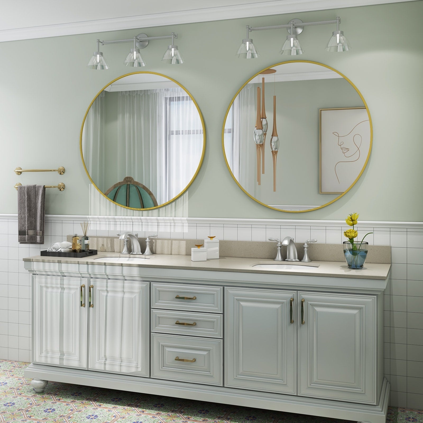 Full Size Round Bathroom Vanity Wall Mirror with Metal Frame