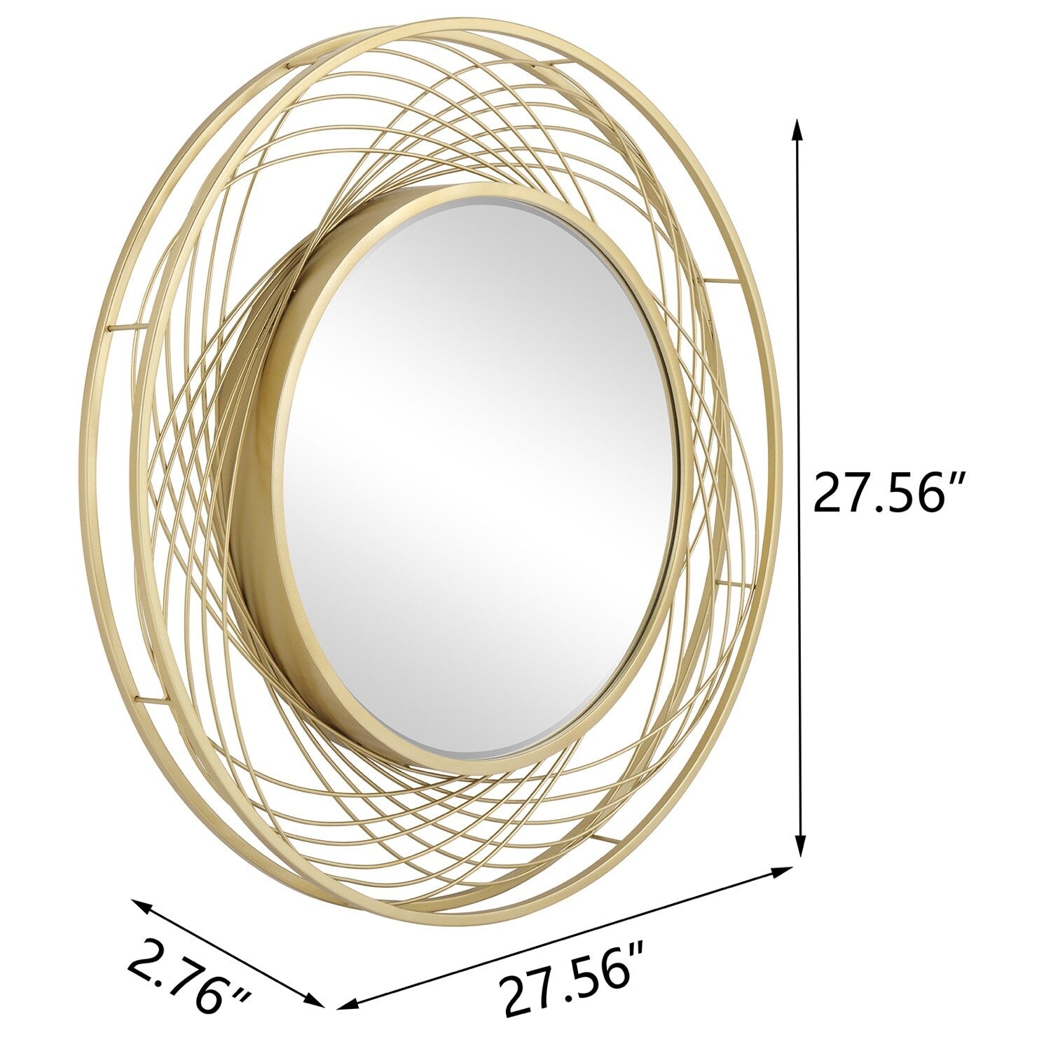 MacLuu Gold Art Round Mirror with Metal Wire Frame - 27.56 W x 27.56 H x 2.76 D