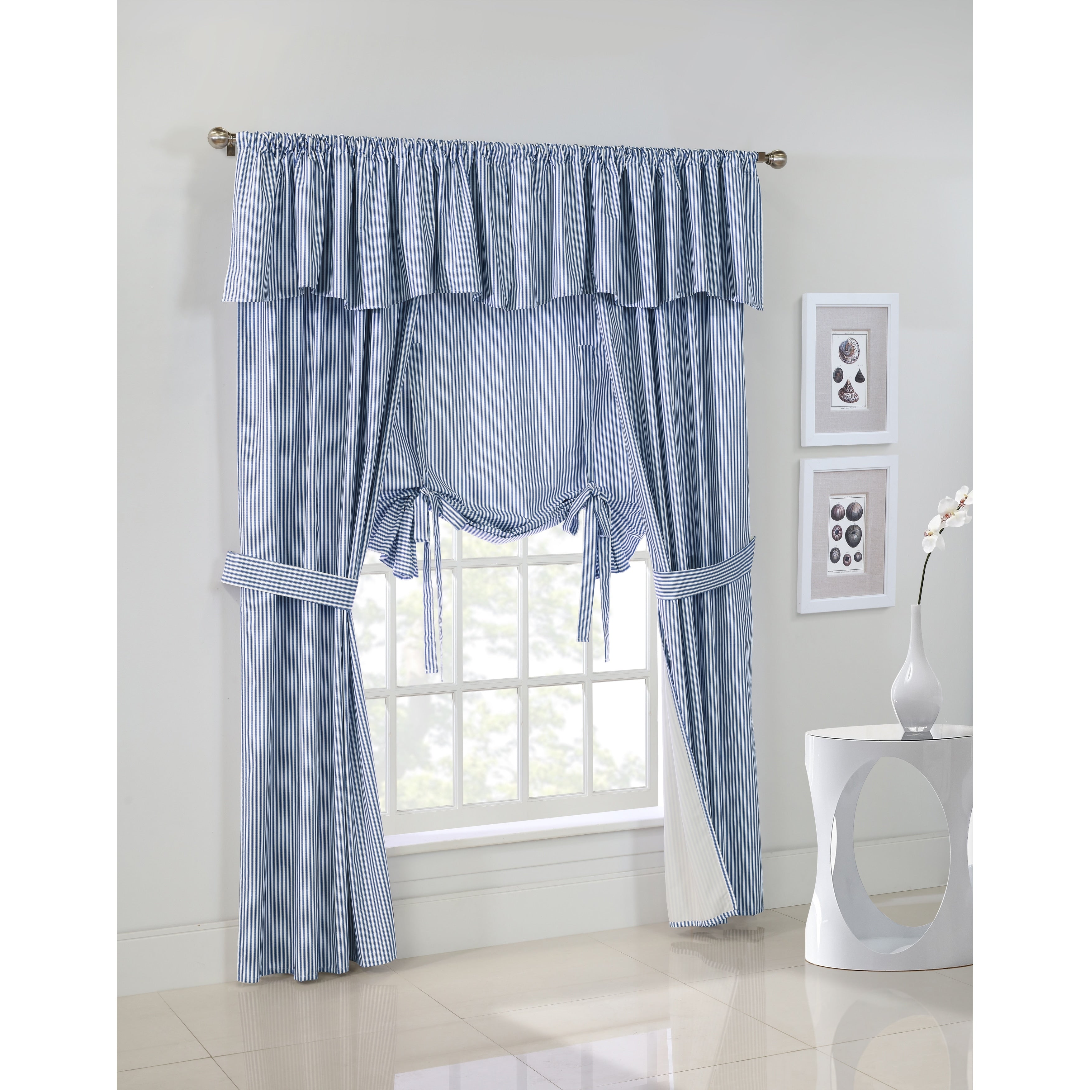 ThermaLogic Ticking Stripe Pole Top Window Curtain Panel Set