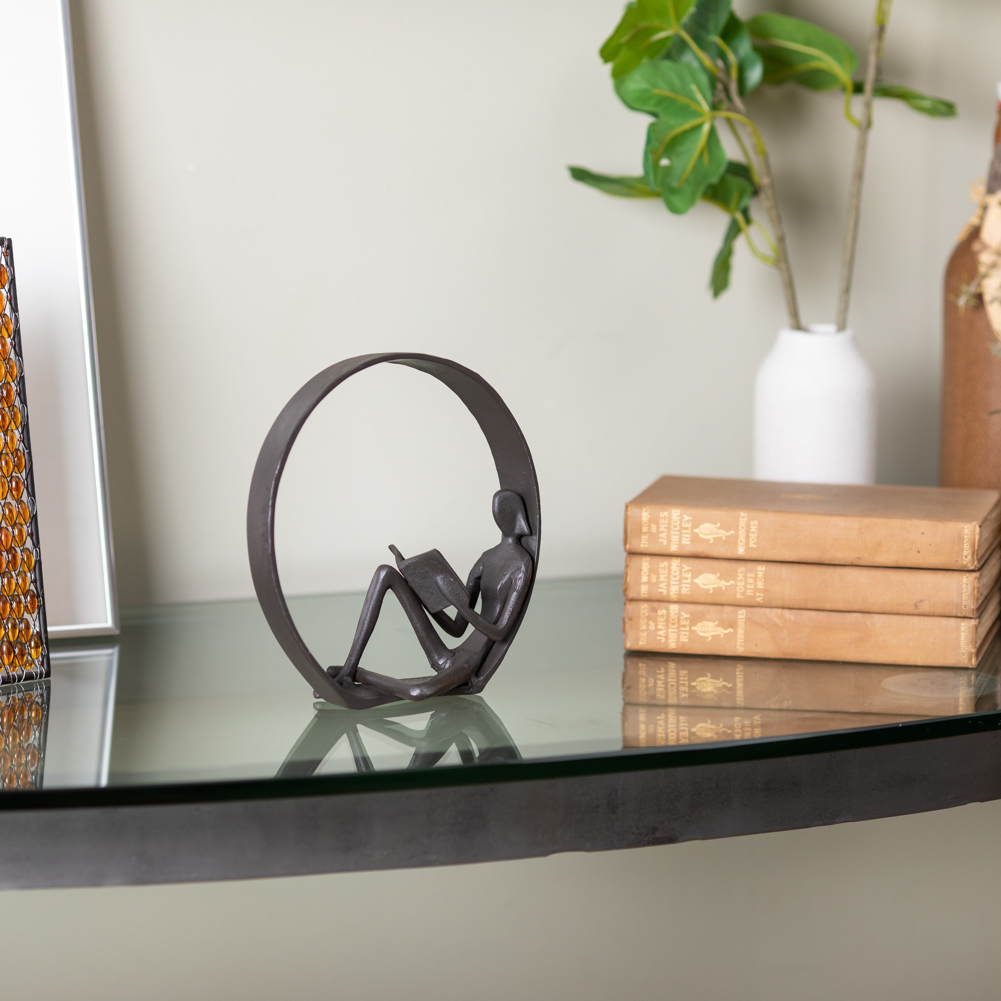 Danya B. Contemporary Encircled Reader Cast Iron Sculpture Statue - Male, Female, or Dual Bookend Options