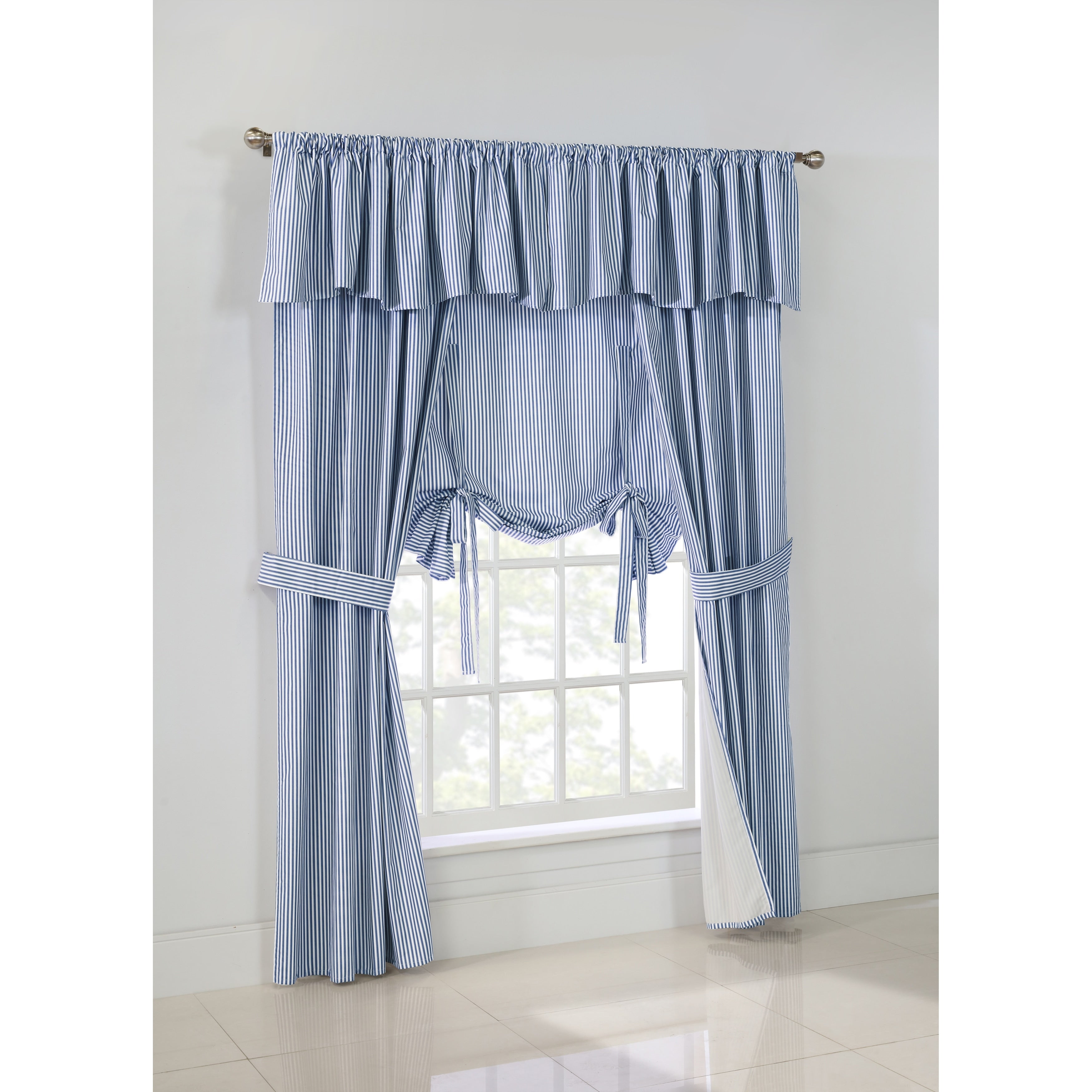 ThermaLogic Ticking Stripe Pole Top Window Curtain Panel Set