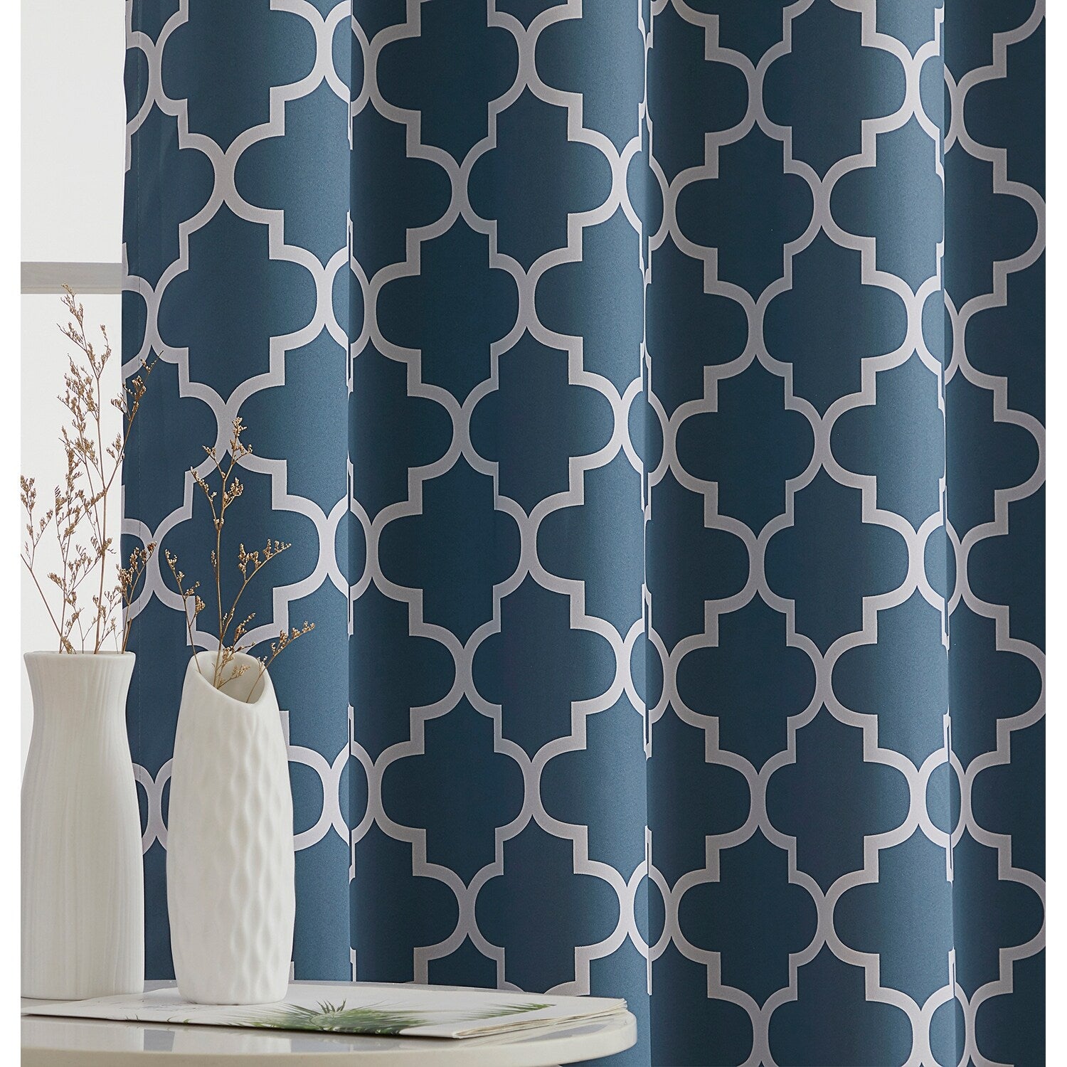 HLC.me Lattice Geometric Blackout Thermal Privacy Room Darkening Grommet Window Drapes Curtain Panels - Set of 2