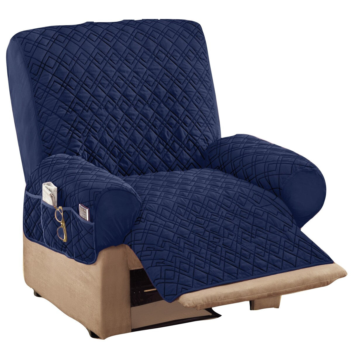 Diamond Quilted Stretch Recliner Cover with Storage