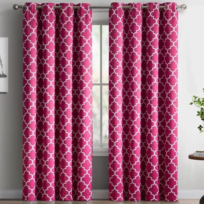 HLC.me Lattice Geometric Blackout Thermal Privacy Room Darkening Grommet Window Drapes Curtain Panels - Set of 2