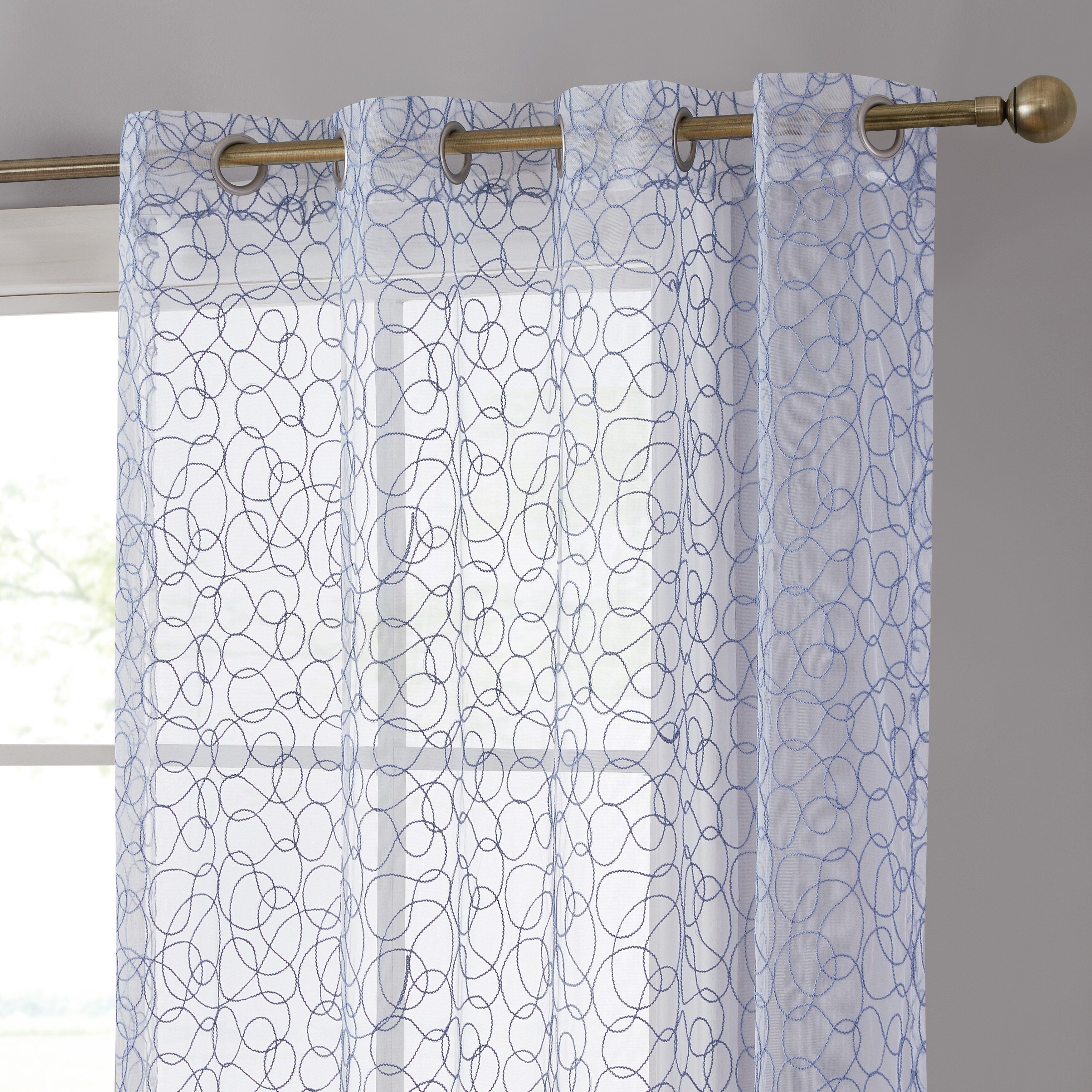 HLC.me Audrey Embroidered Premium Soft Decorative Sheer Voile Light Filtering Grommet Window Curtain Panels - Set of 2