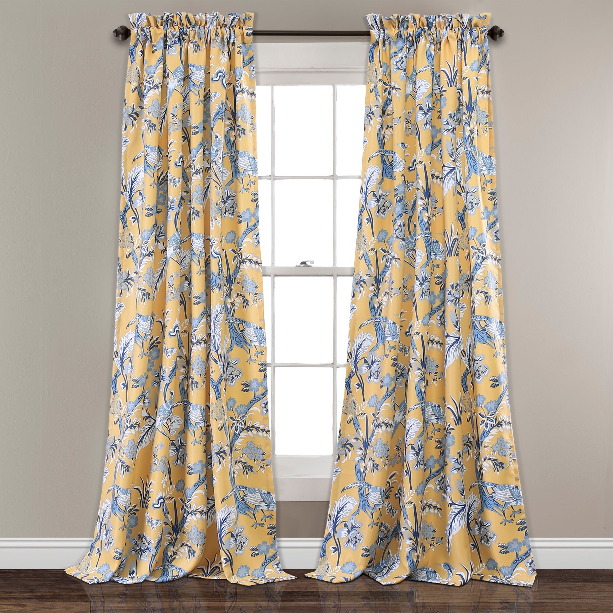 Lush Decor Dolores Light Filtering Floral Bird Print Curtain Pair Panels