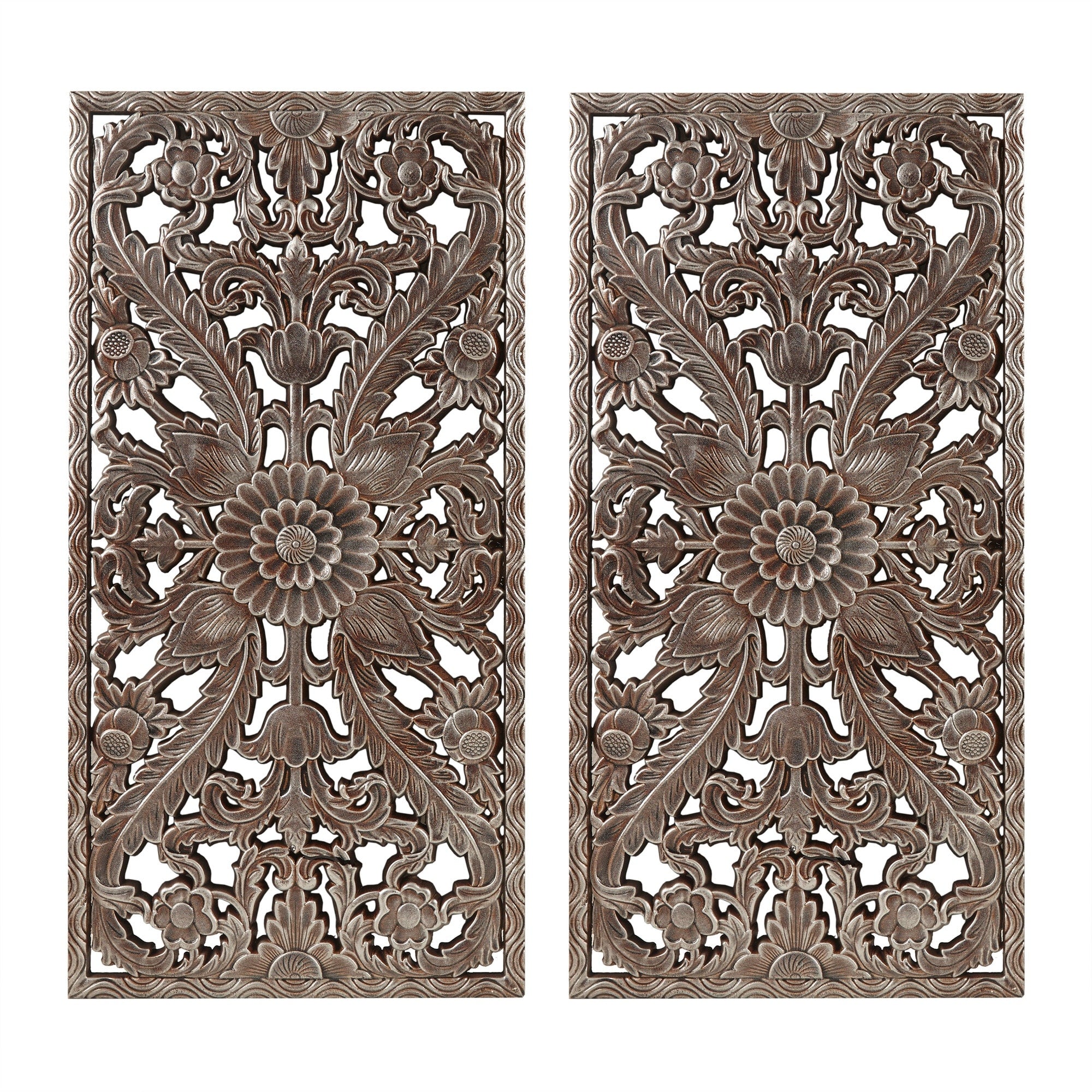 Madison Park Botanical Distressed Carved Wood Wall Décor (Set of 2)