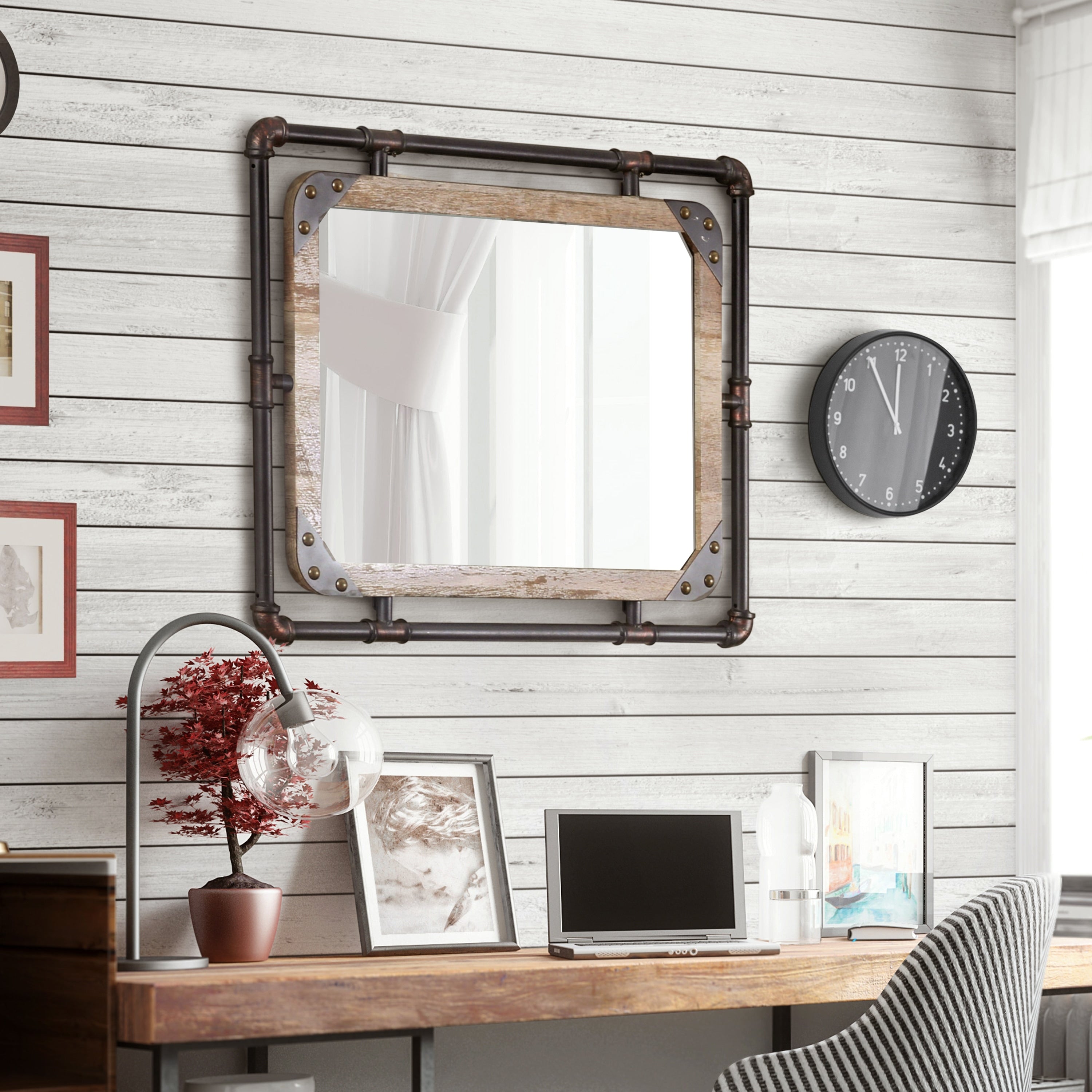 Revo Industrial 31-inch Metal Floating Wall Mirror by Furniture of America