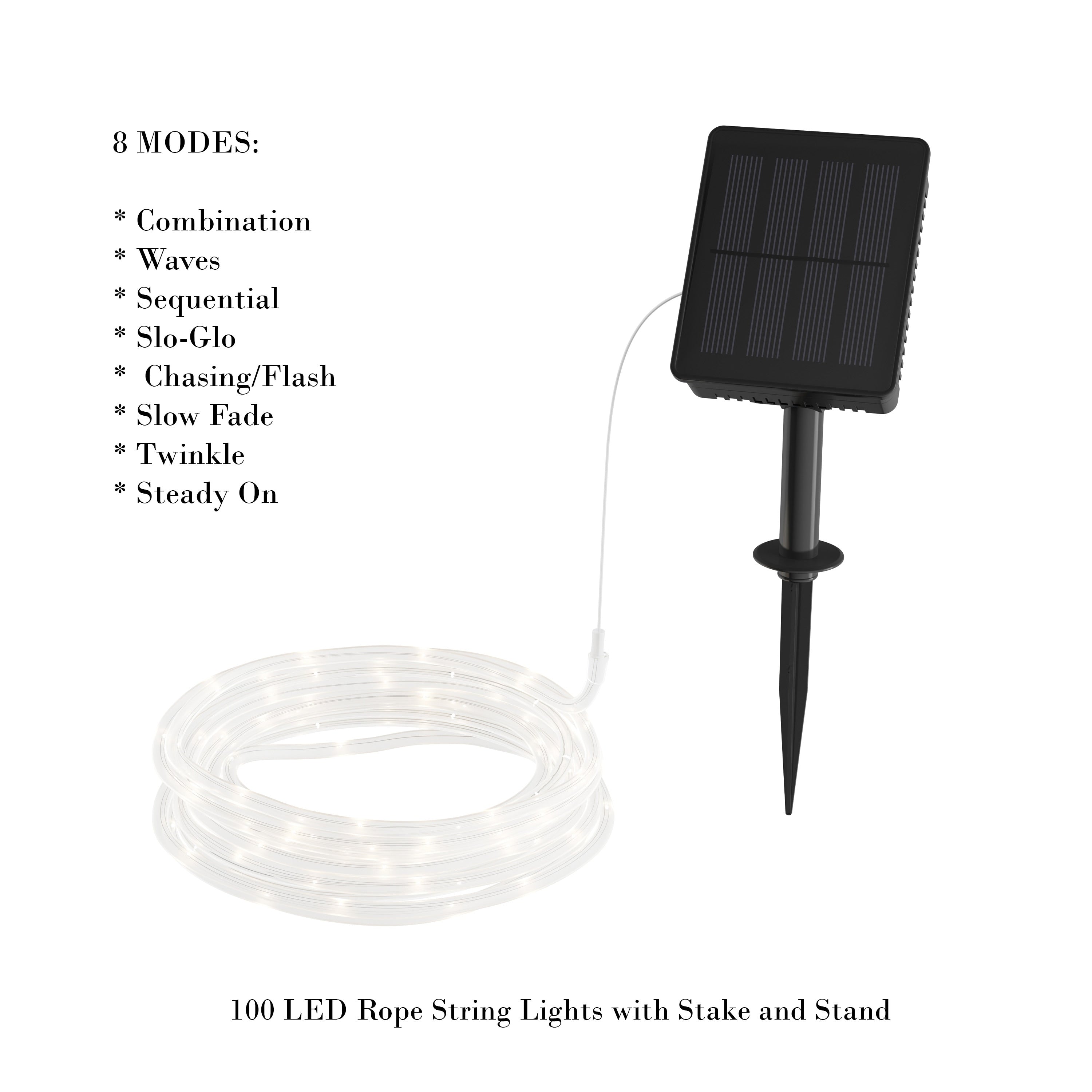 Outdoor Solar Rope Light-100 LED Lights with 8 Modes by Pure Garden - 38.65 ft