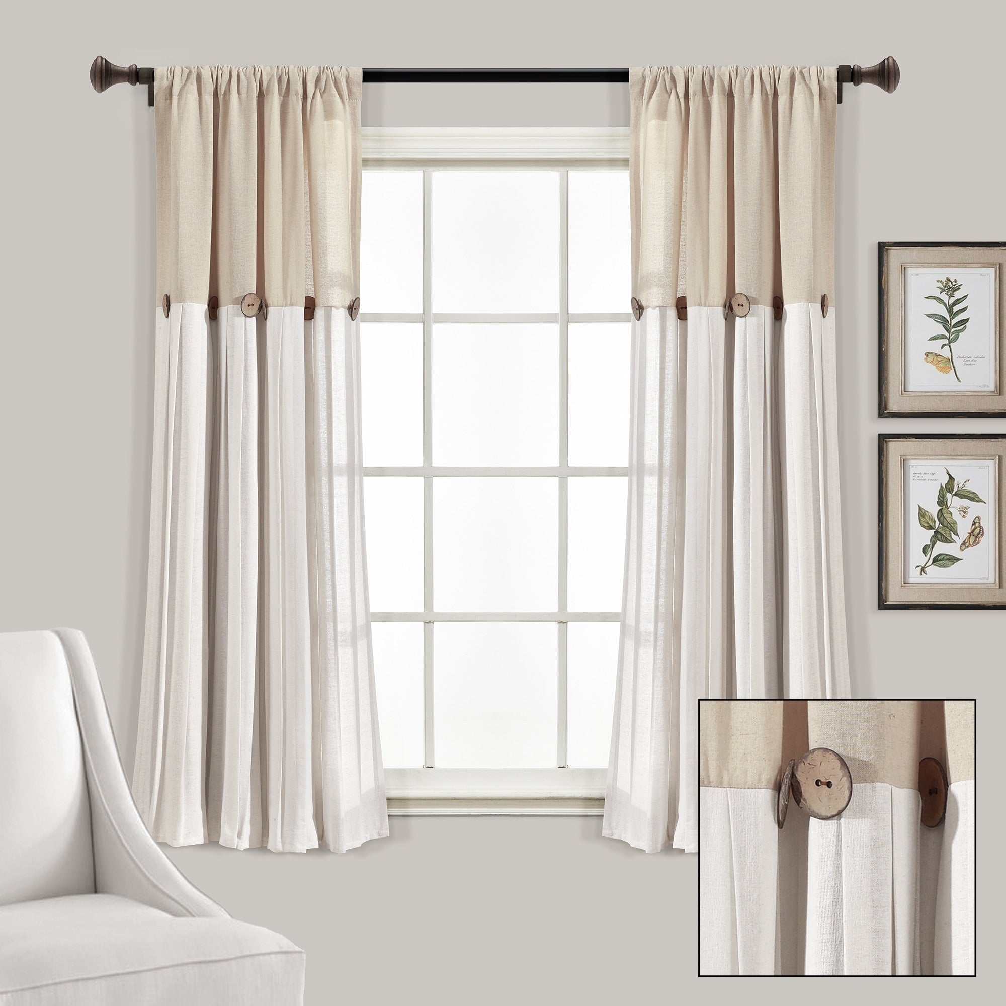 Lush Decor Linen Button Single Panel Window Curtain