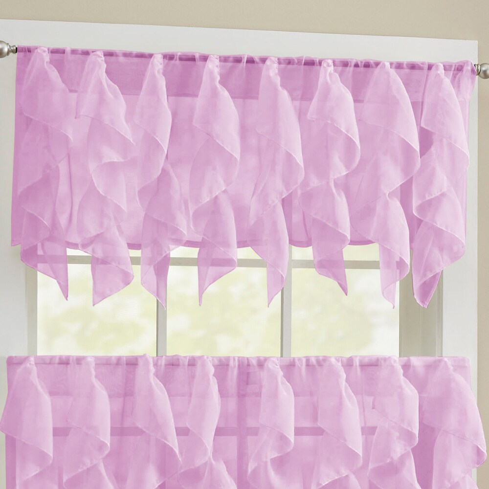 Chic Sheer Voile Vertical Ruffled Tier Window Curtain Valance and Tier