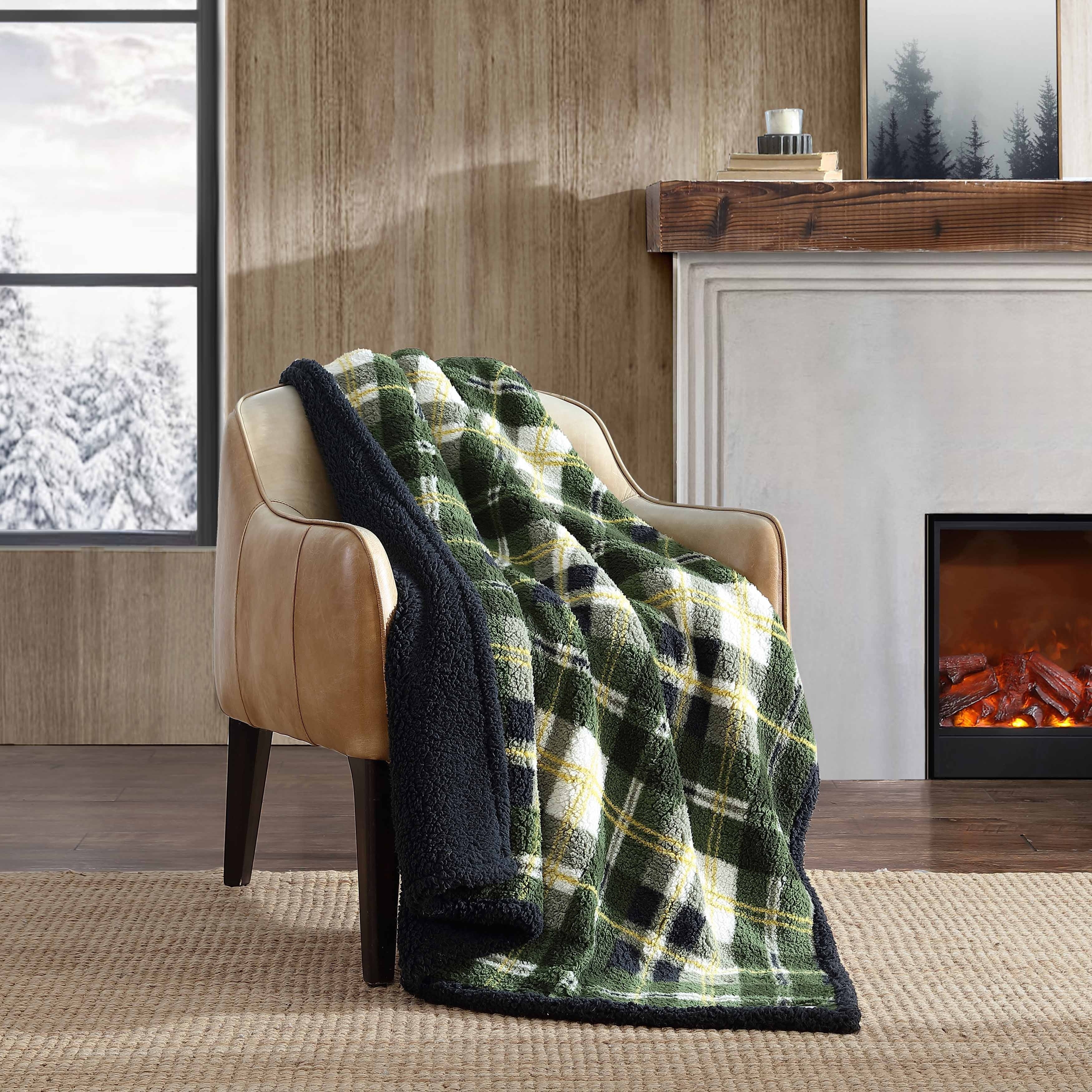 Eddie Bauer Printed Faux Shearling- Reversible Throw Blankets