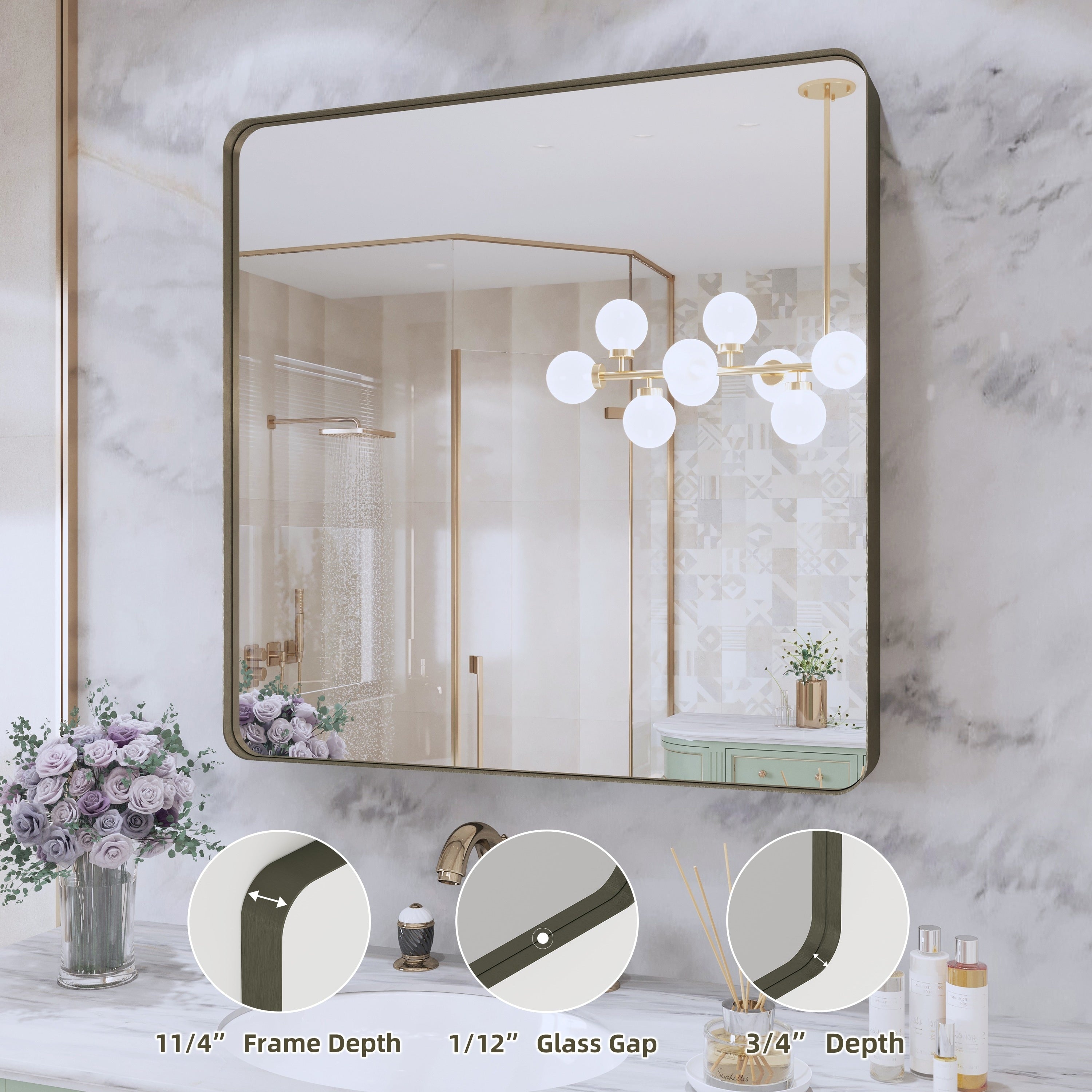 Framed Wall Mounted Bathroom Vanity Mirror