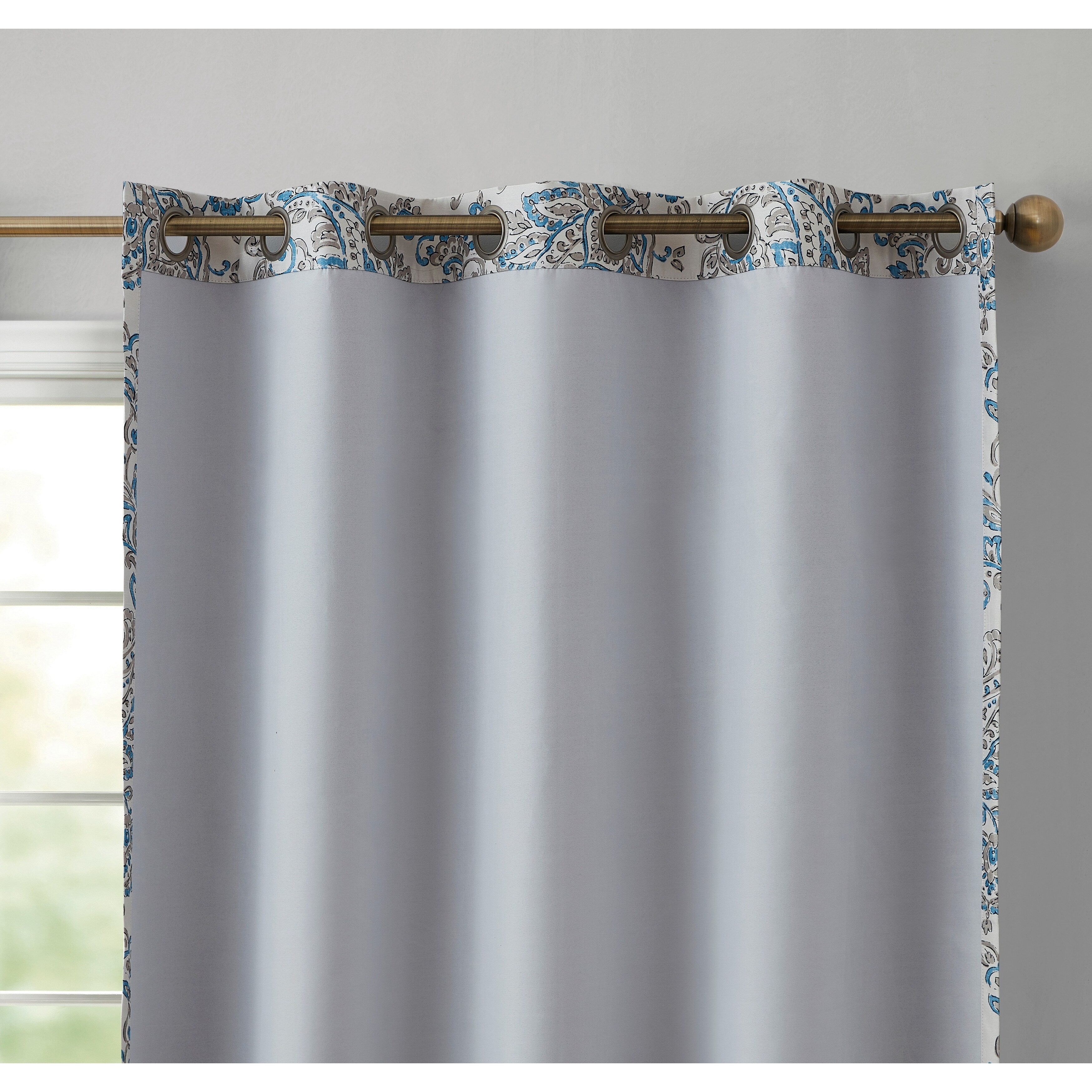 HLC.me Amalfi Paisley Faux Silk 100% Blackout Room Darkening Thermal Energy Efficient Curtain Grommet Panels, 2 Panels